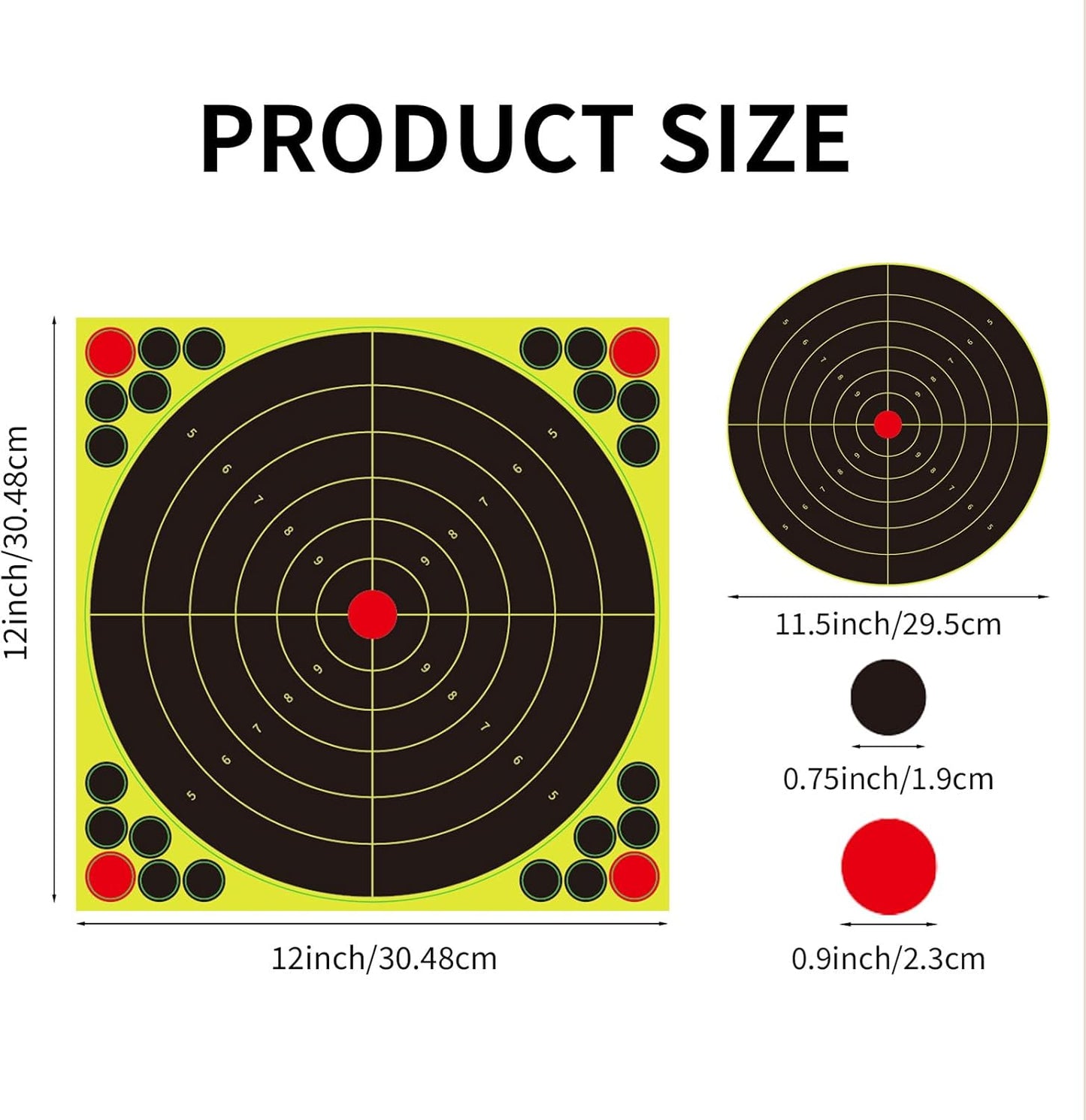Reactive Fluorescent Shooting Targets by Splatter - 12x12” Adhesive Feedback Stickers with Repair Patches for Range Training