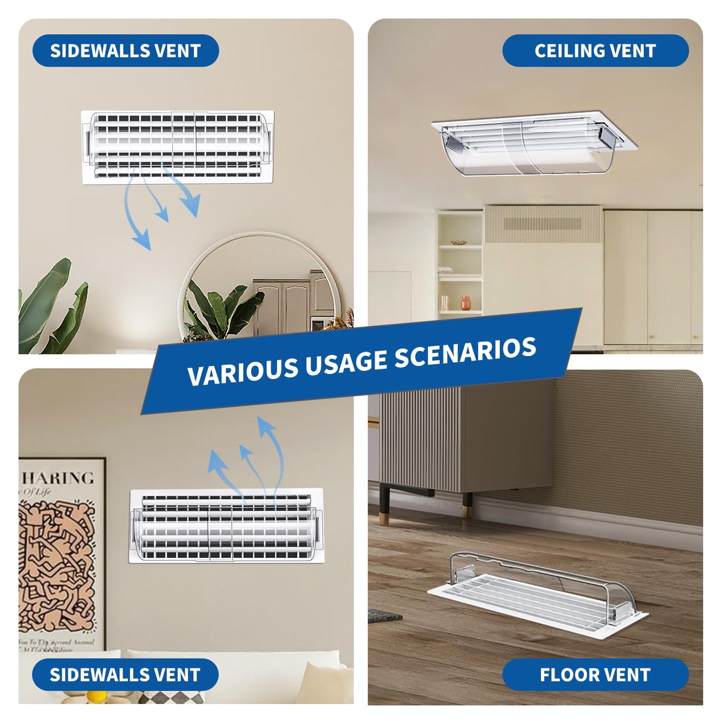 Air Vent Deflectors 4-Pack Set of Super Strong Magnetic Heat-Resistant, Floor Vent Deflectors Easily Adjustable from 8 to 14 Inches,Vent Deflectors for Vents/Walls/Ceilings/Floors