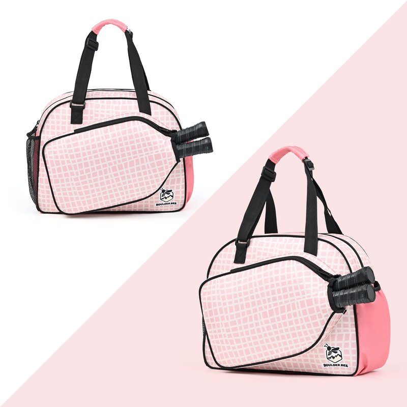 Boulder Bee Pickleball Bags, PickleBall Tote Bag for Women, Women’s Hand/Shoulder Gym Bag w Water Bottle Holder, With Pickleball Racquet/Paddle Holder (Pink Plaid)