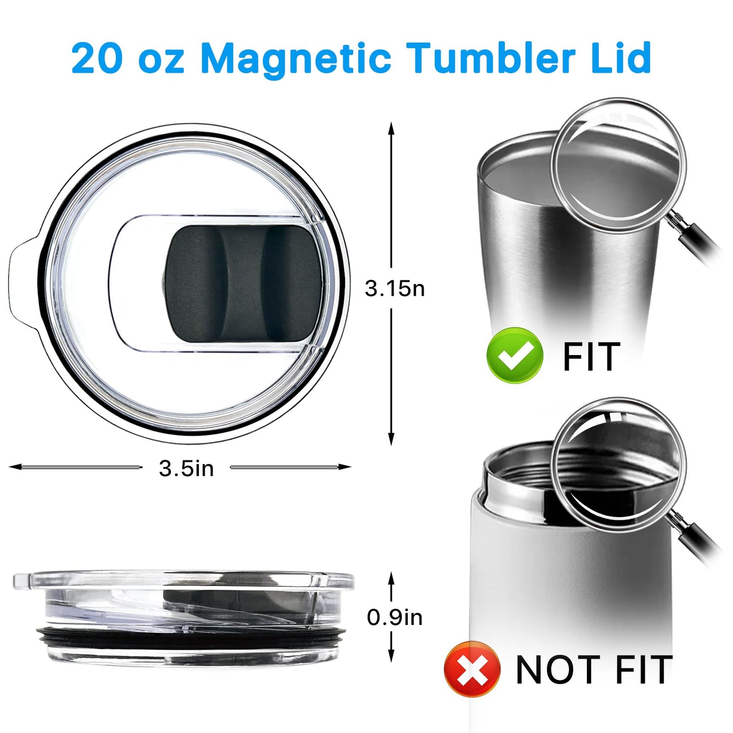 4 Pack 20 oz Replacement Lids Compatible with YETI 20 oz Tumbler, 10/24 oz Mug & 10 oz Lowball，Spill Proof Cup Lids with 4 Magnetic Slider Replacement, BPA Free, Travel Ready