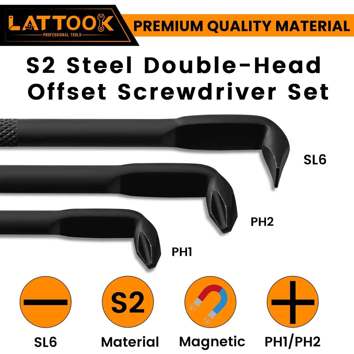 LATTOOK Right Angle Offset Screwdriver Set, 5PCS 90 Degree Z-Type & L-Type Double End Low Profile With Phillips and Slotted for Tight Narrow Space