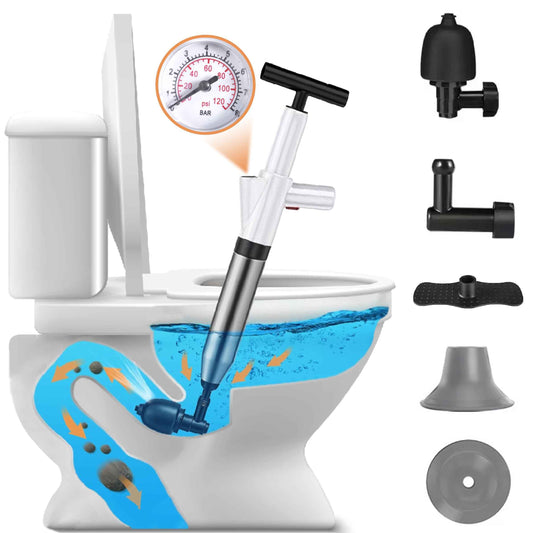 Toilet Plunger, High Pressure Air Plunger Drain Blaster with Visual Pressure Gauge, Drain Clog Removal Tool, Stainless Steel Toilet Unclogger Plungers for Bathrooms, Sinks, Kitchens, Clogged Pipe