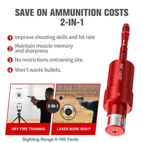 Vantara 2-in-1 22LR Laser Training Cartridge w/Bore Sighter for Dry Fire Training System - Green Laser Bullet w/Bore Sighting for Shooting Practice & Sight Calibration
