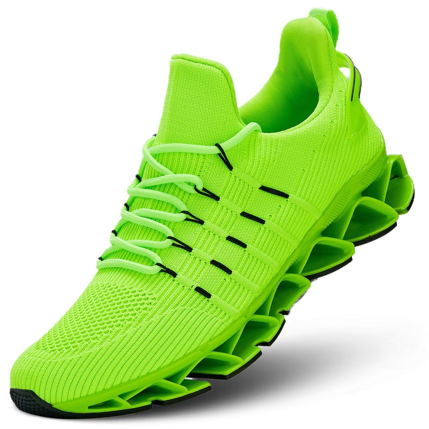 Mens Walking Shoes Blade Non Slip Tennis Running Slip On Sneakers Lightweight Workout Breathable Mesh Fashion Sport Fluorescent Green