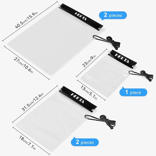 HEETA 5-Pack Clear Waterproof Dry Bags - Water-Tight Cases for Documents, Phones & Maps | Ideal for Kayaking & Boating