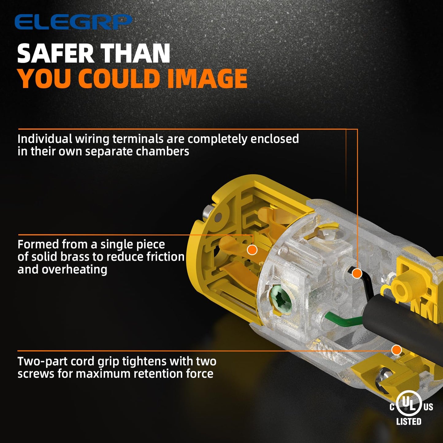 ELEGRP Lighted 20 Amp 125 Volt NEMA 5-20R 2 Pole 3 Wire Grounding Straight Blade Electrical Plug Replacement Cord Outlet Commercial Grade, Yellow, 1 Pack