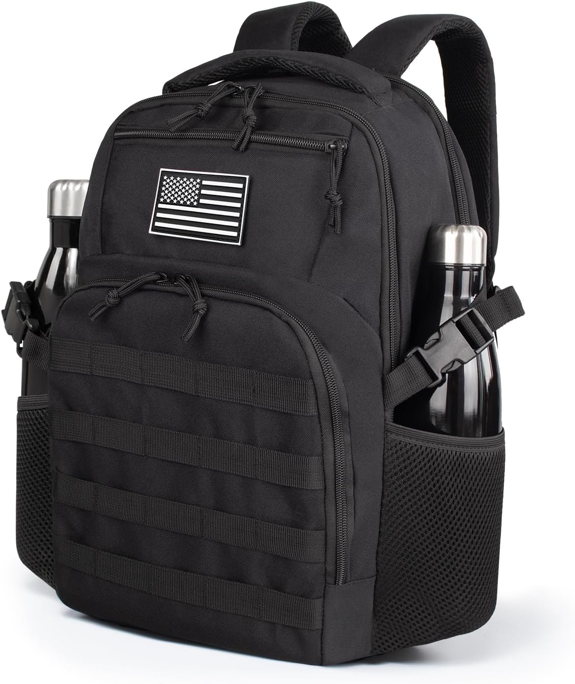 TBNBO Military Tactical Backpack - 25L Black Hiking Bag with Side Bottle Holders for Men