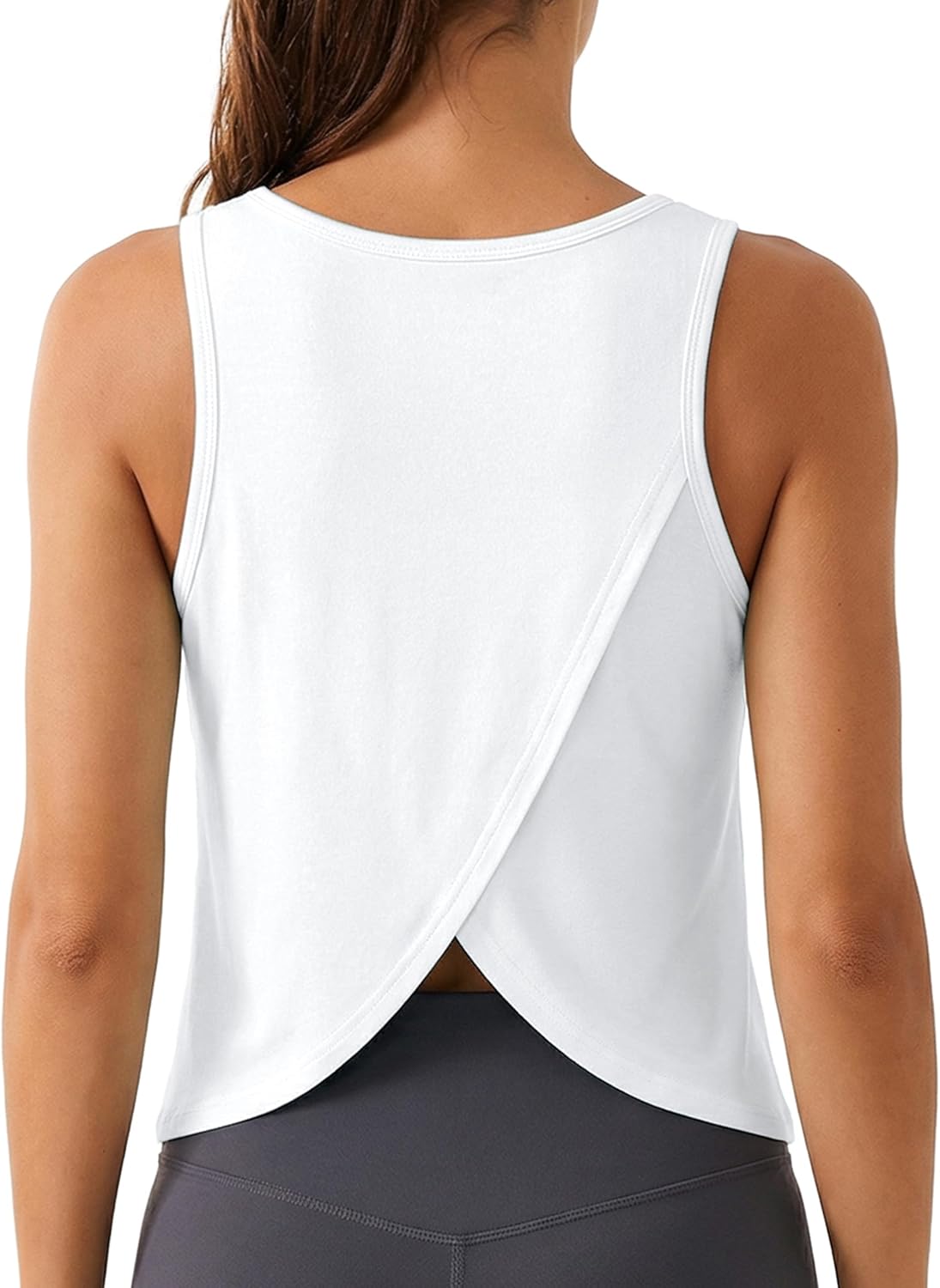 Quenteen Workout Tops - Women's V-Neck Cropped Open Back Sleeveless Tank for Gym & Yoga