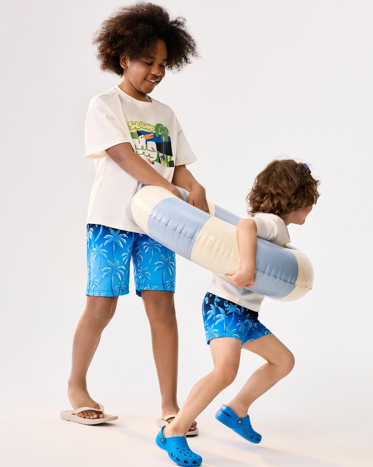 maamgic Boys Swim Trunks with Compression Liner Toddler Stretch Swim Shorts Quick Dry Swimming Trunks Boxer Brief 2 in 1 Beach Shorts Blue Coconut Tree 4T