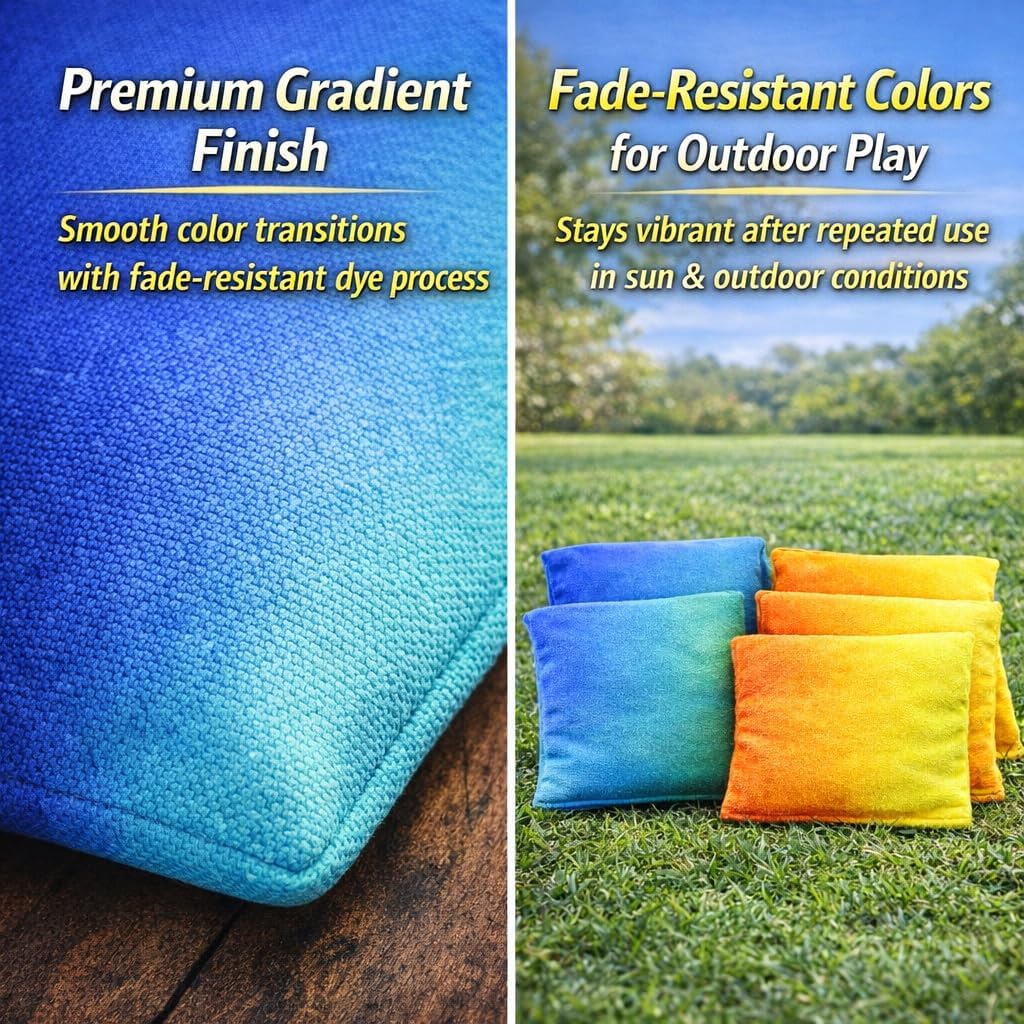 Skiennix Cornhole Bags - Weather Resistant Bean Bags with Gradient Design | Set of 8 for Outdoor Fun