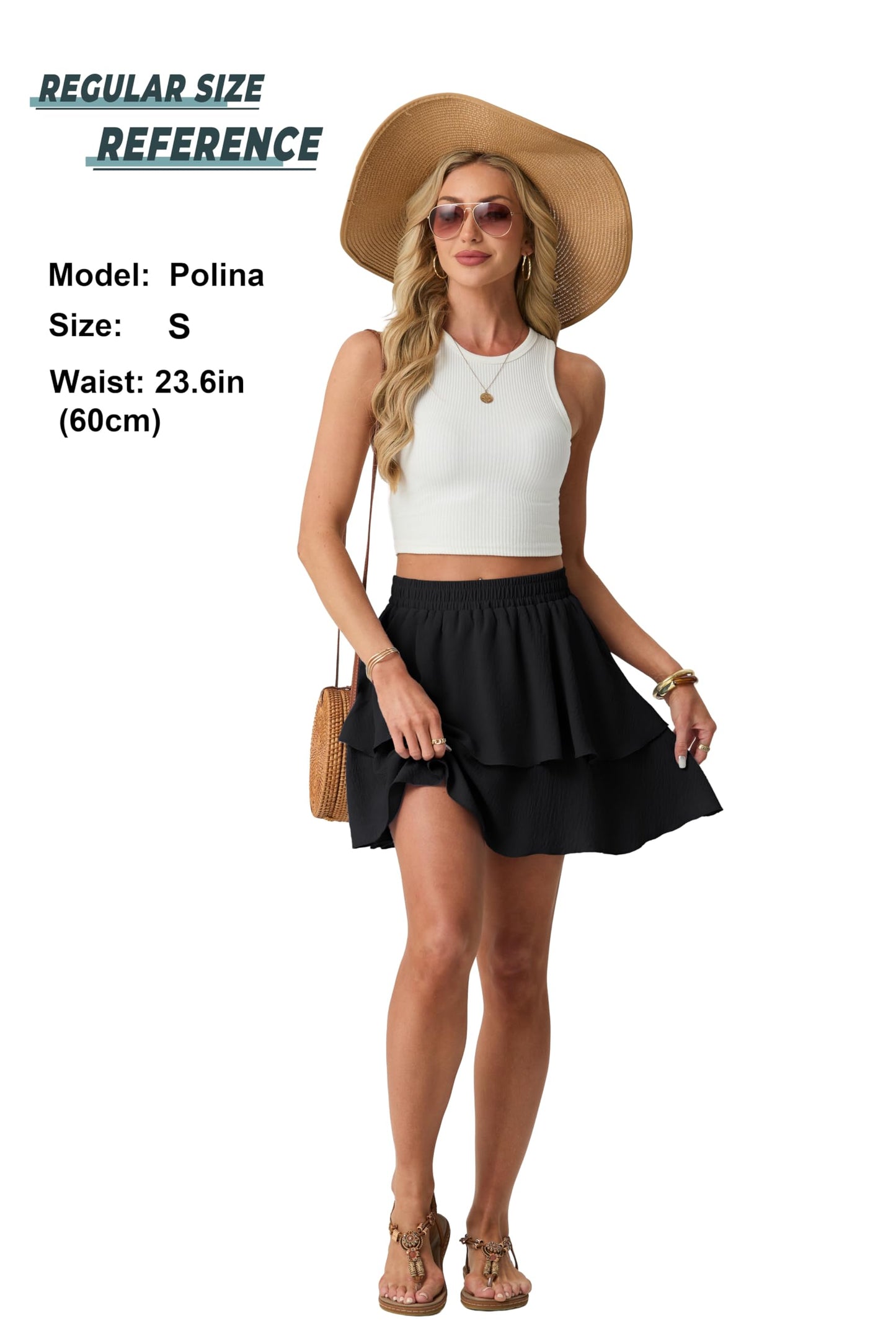 Lepunuo Boho Mini Skirts for Women Flowy Ruffle Tiered Skorts Skirts with Short Underneath with Pockets Beach Vacation A - Black