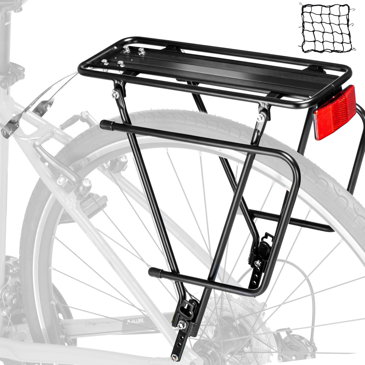 YONTUO Rear Bike Rack,Bike Cargo Rack,Bicycle Pannier Rack with Reflector and Cargo Net,Height Adjustable Fit 26”-29” and 700c Bike with Non-disc Brake,BCR04