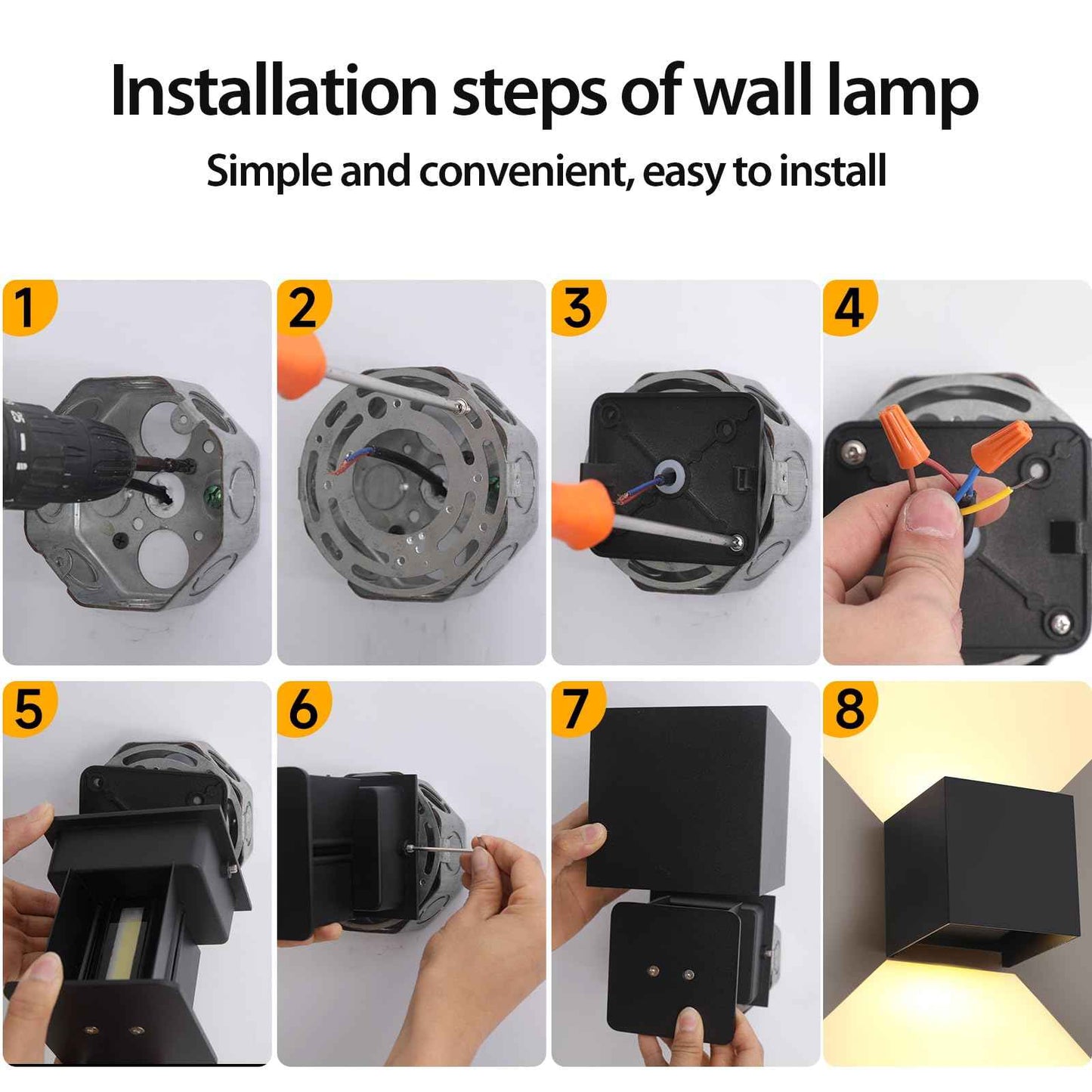 Mille Lucciole 12W 4Pack Outdoor Wall Lights Exterior/Interior,LED Black Outdoor Wall Sconces Light Fixtures Modern,IP65 Waterproof Square Aluminum Wall Lamps, Up and Down Lights 6500K Cold Lights