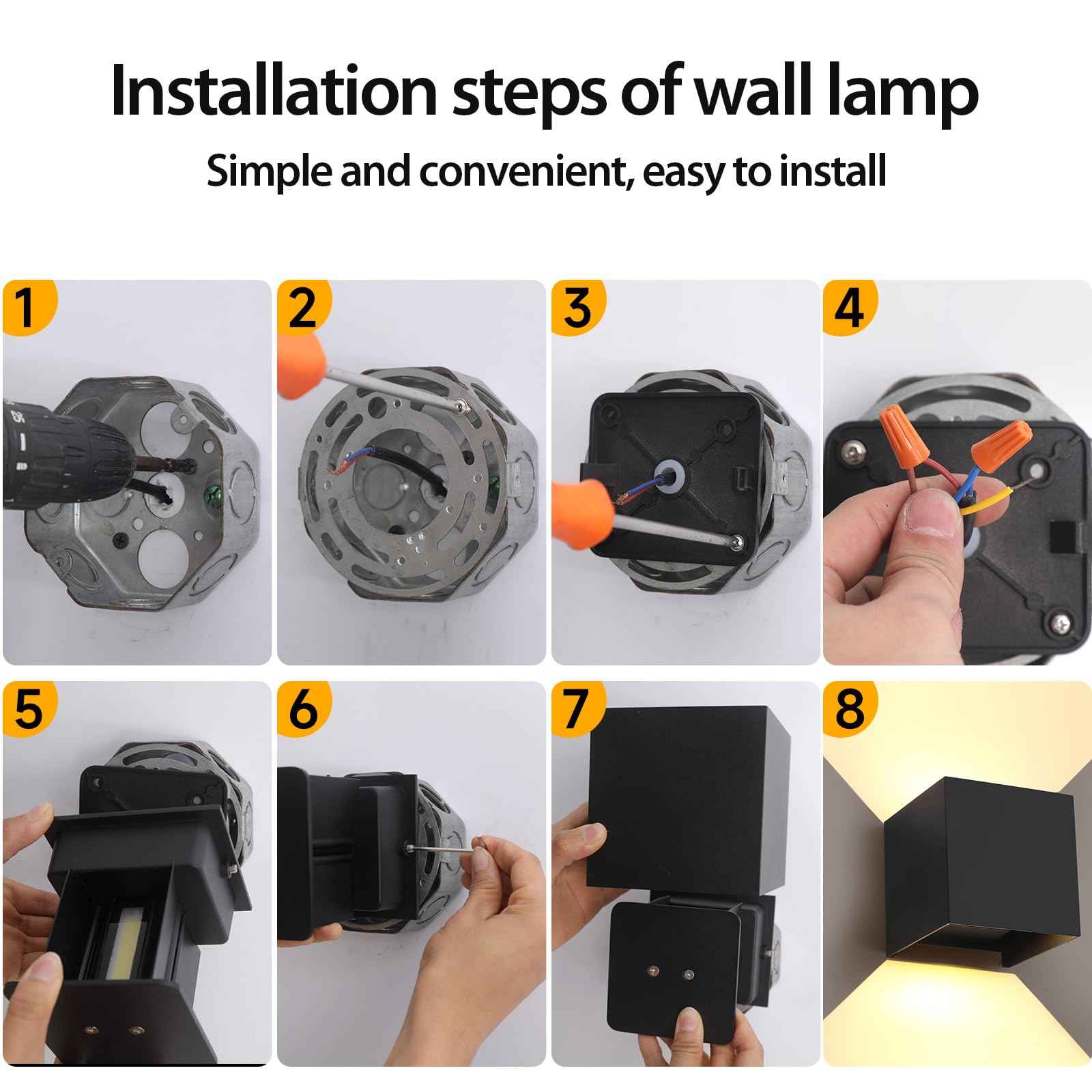 Mille Lucciole 12W 4Pack Outdoor Wall Lights Exterior/Interior,LED Black Outdoor Wall Sconces Light Fixtures Modern,IP65 Waterproof Square Aluminum Wall Lamps, Up and Down Lights 6500K Cold Lights