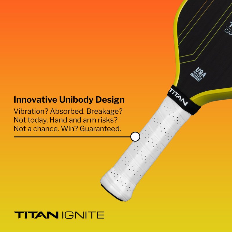 Titan Ignite Pickleball Paddle 16L Sunset – Elongated Shape, Raw T700 Carbon Fiber, 16mm PP Core – USA Pickleball Approved