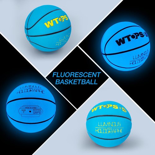 Glow In The Dark Basketball - Luminous Blue PU Leather | Includes Pump & Bag, Sizes 5/6/7