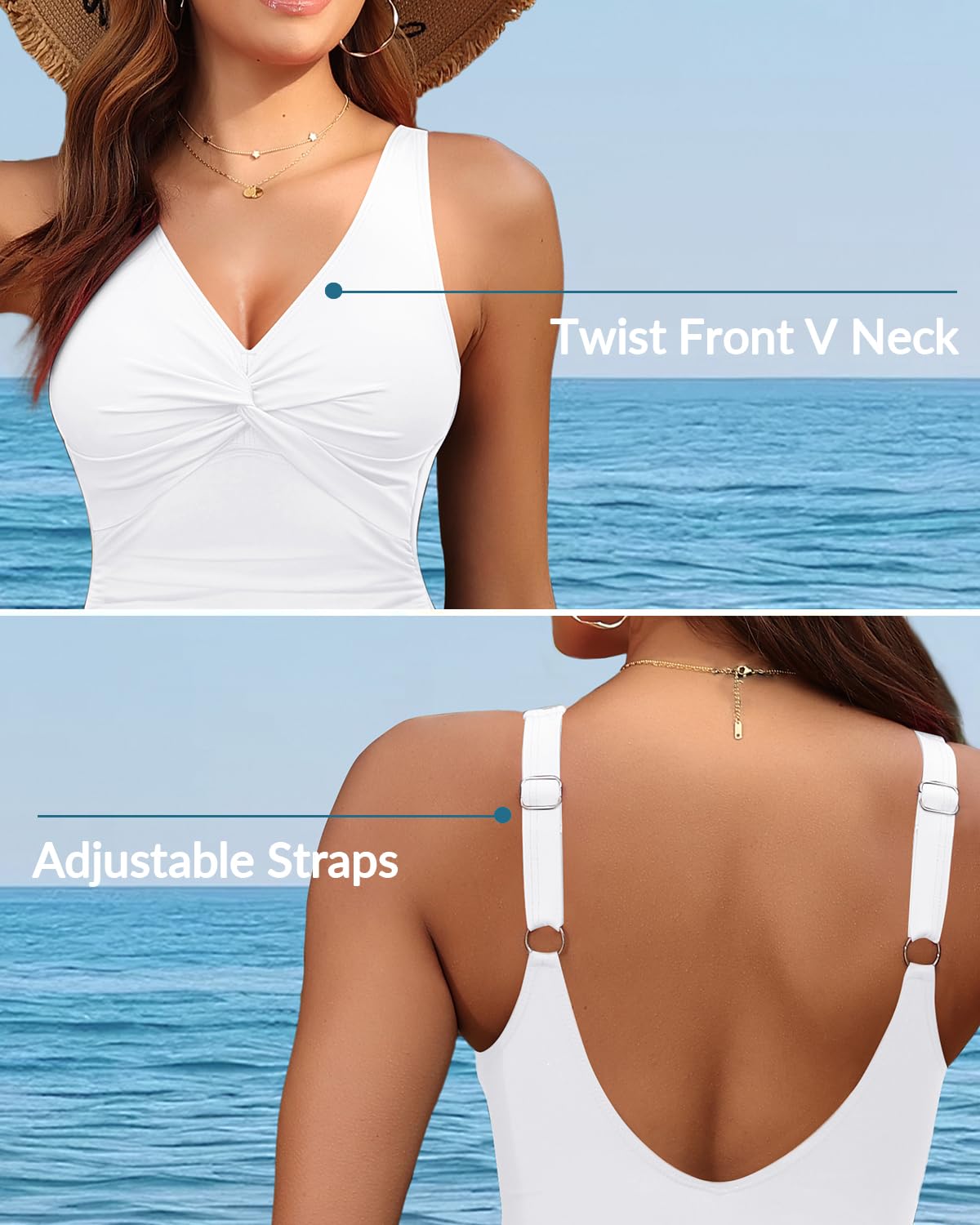 Holipick White Women Tummy Control One Piece Swimsuit - Push Up Bathing Suit Full Coverage Slimming Swimwear XXL