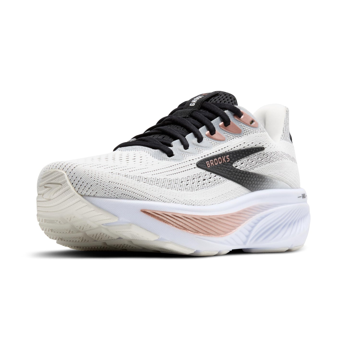 Brooks Women’s Ghost 17 Neutral Running Shoe - White/Black/Rose Gold - 7 Medium