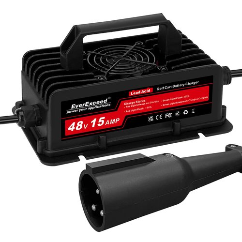EverExceed 15A 48V Golf Cart Battery Charger for Club Car with 3-Pin Round Plug, Smart & Efficient Golf Cart Charger for Lead Acid Battery Golf Carts