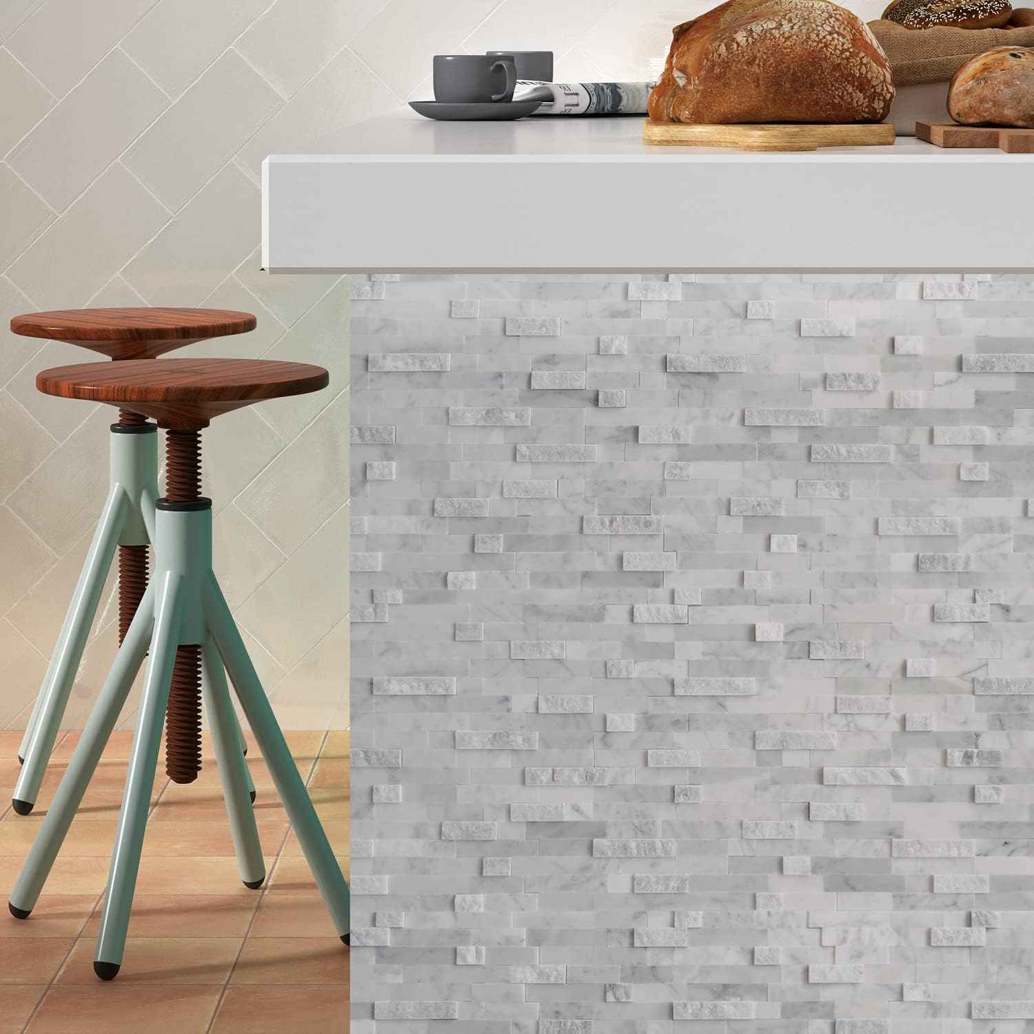 Peel and Stick 3D Stone Mosaic Tiles - 12x11" Self-Adhesive Backsplash for Kitchen & Bathroom - 5 Sheets, Mixed Tan