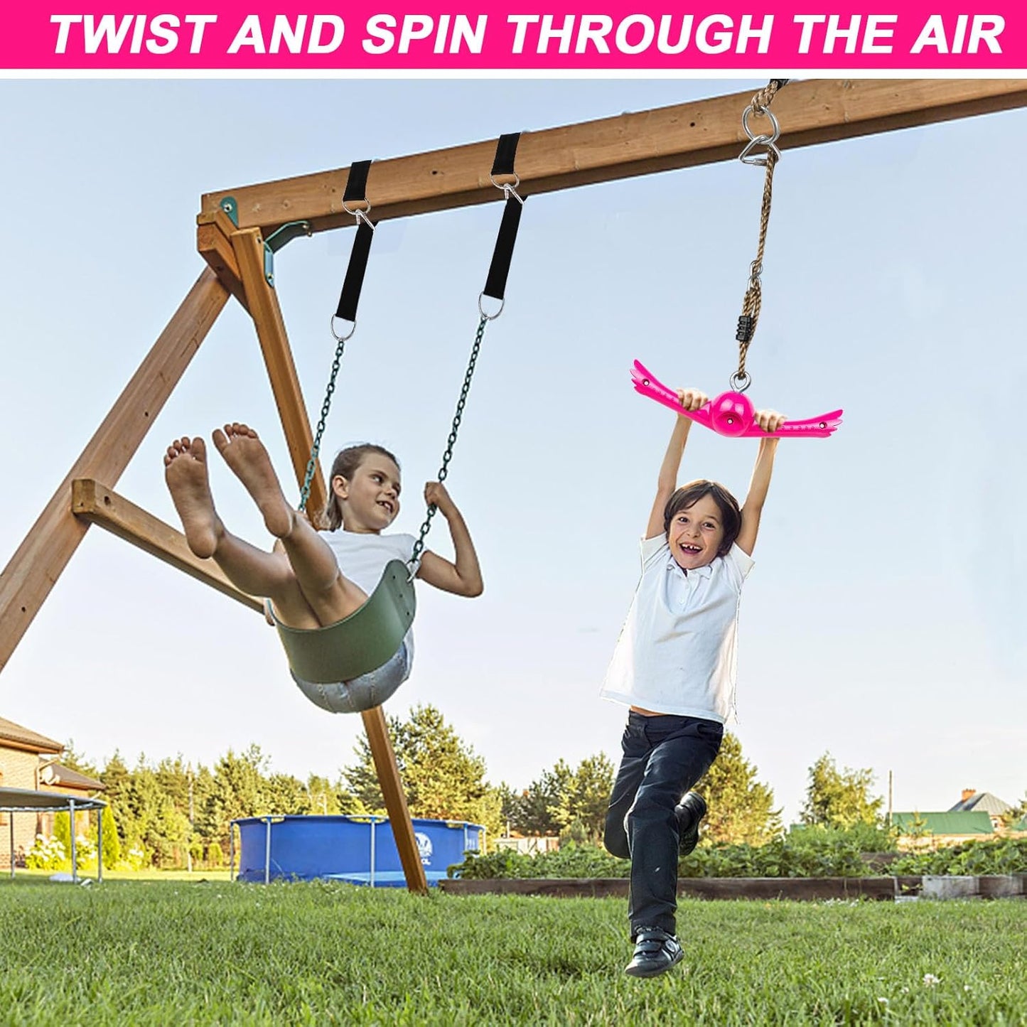YAMIPROBI Ninja Twister Swing Spins Set - 360° Handle Twist & Spin Flips Toy for Kids | Pink Ninja Warrior Accessories