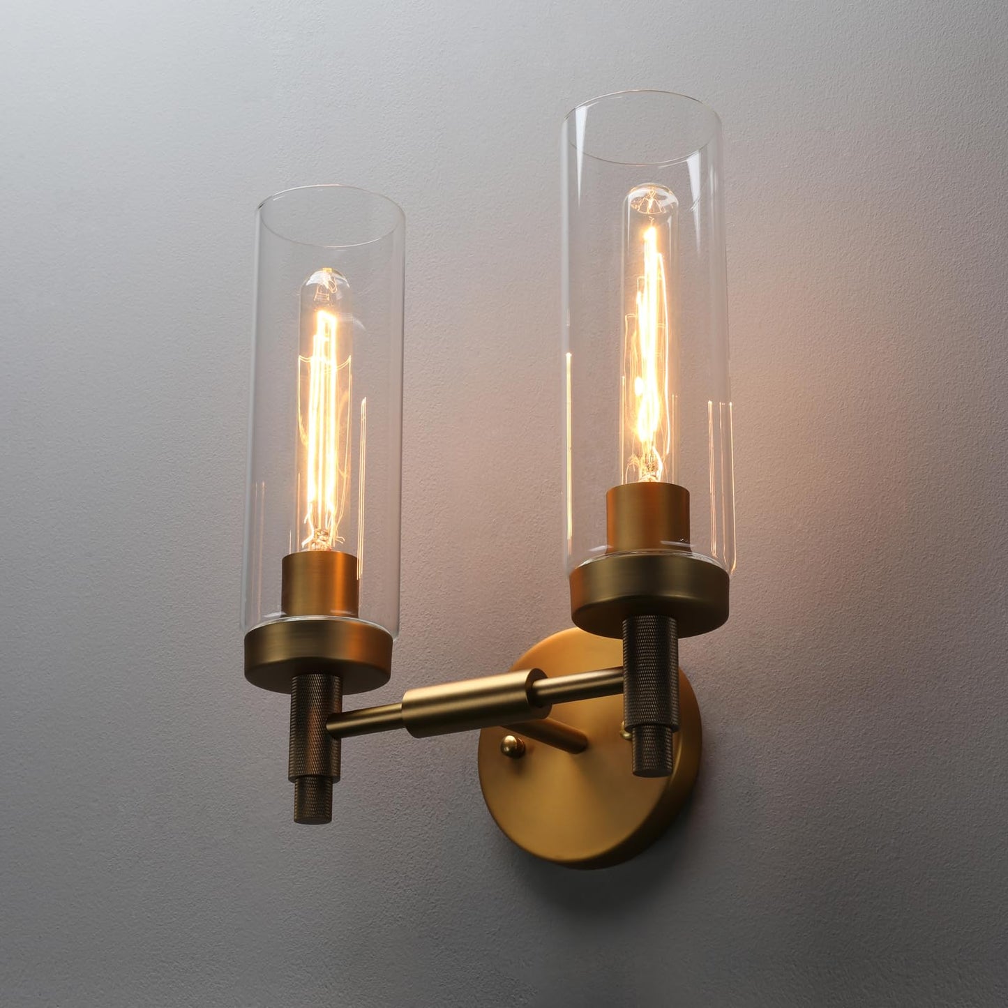 Phansthy Rustic Industrial Wall Sconce Light with 3.14"/8cm Tubular Clear Glass Lampshade (Double Sconce Antique)