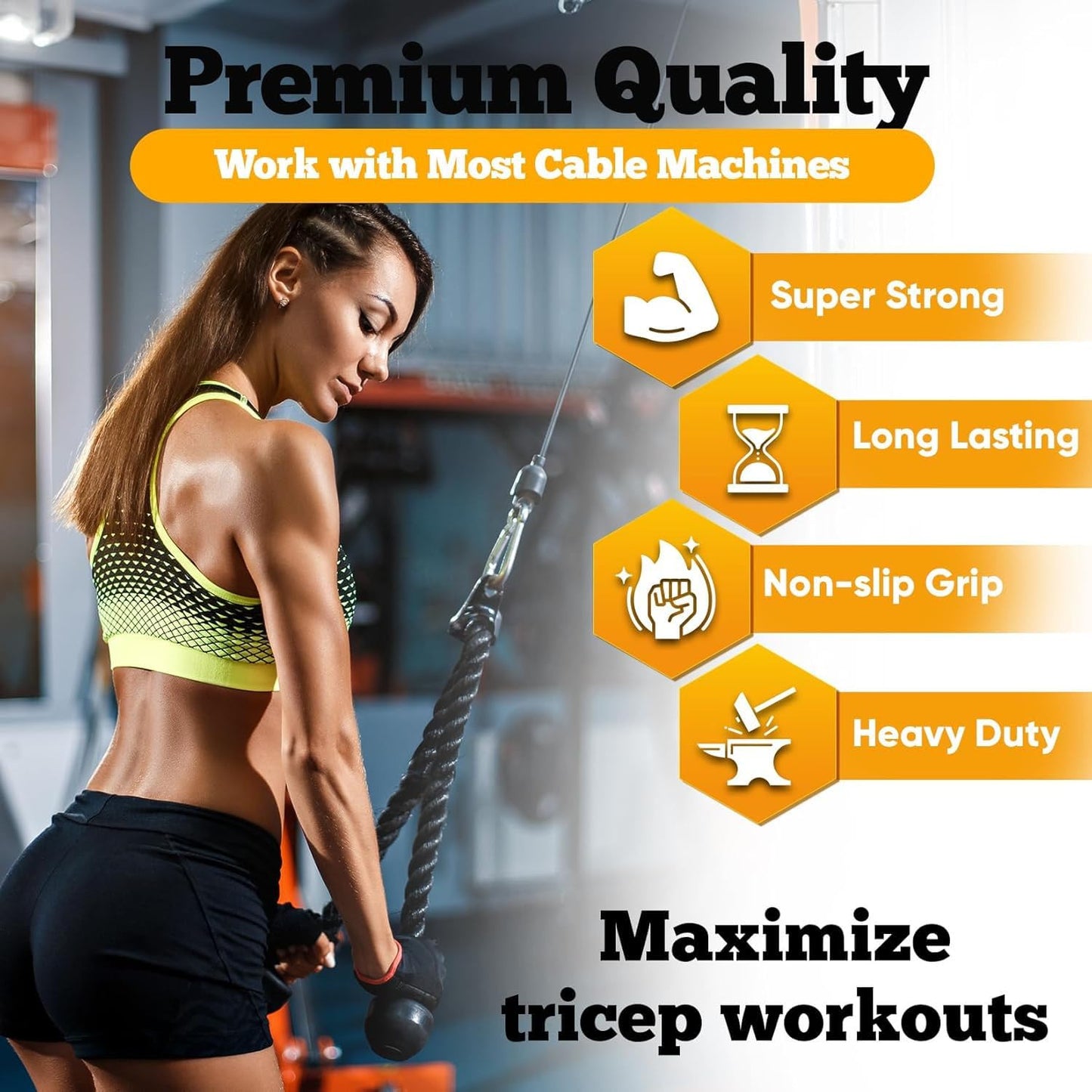 VBQFDPH Long Tricep Rope for Home Gym Pulley System,Double Length Tricep Pull Down Rope - 54 Inches Attachment for Cable Machine - Heavy Duty Long Tricep Pull Down Rope
