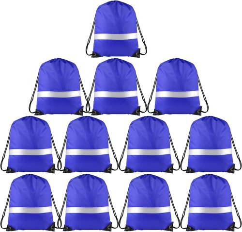 KUUQA Drawstring Backpack - 12 Pcs Reflective Cinch Sacks for Team Sports & Travel - Blue