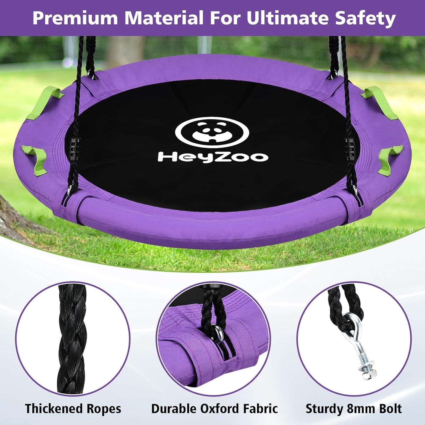 Skiennix 48-Inch Tree Swing - Large Saucer Flying Swing for Family Fun | 900lbs Capacity, Adjustable Straps, Purple