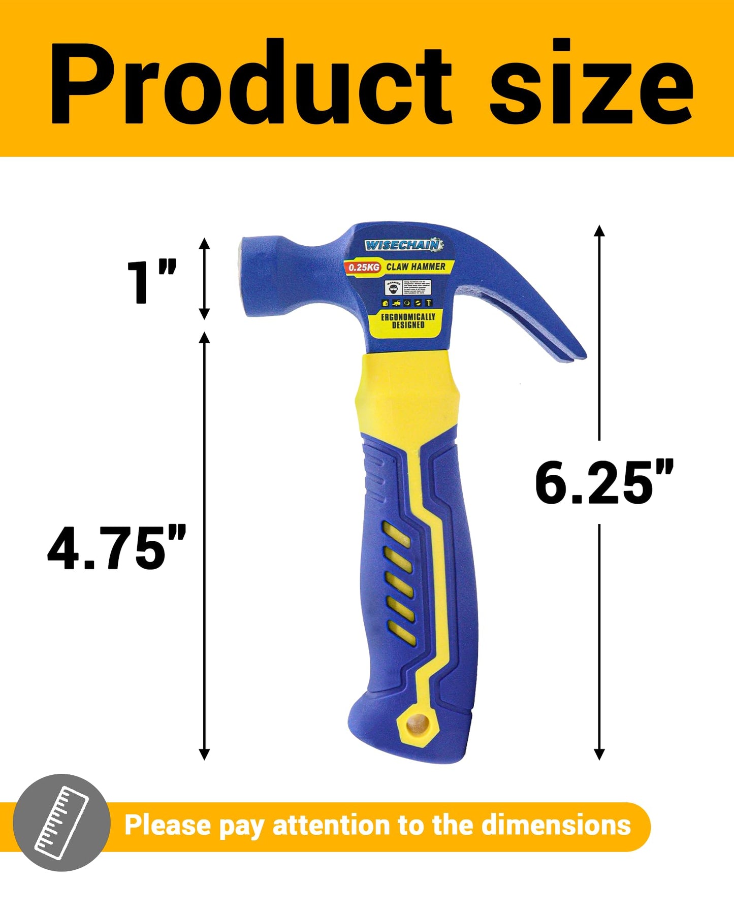 Wisechain 8 oz Professional Small Claw Hammer 45# Steel – Anti-Slip Grip & Nail Starter