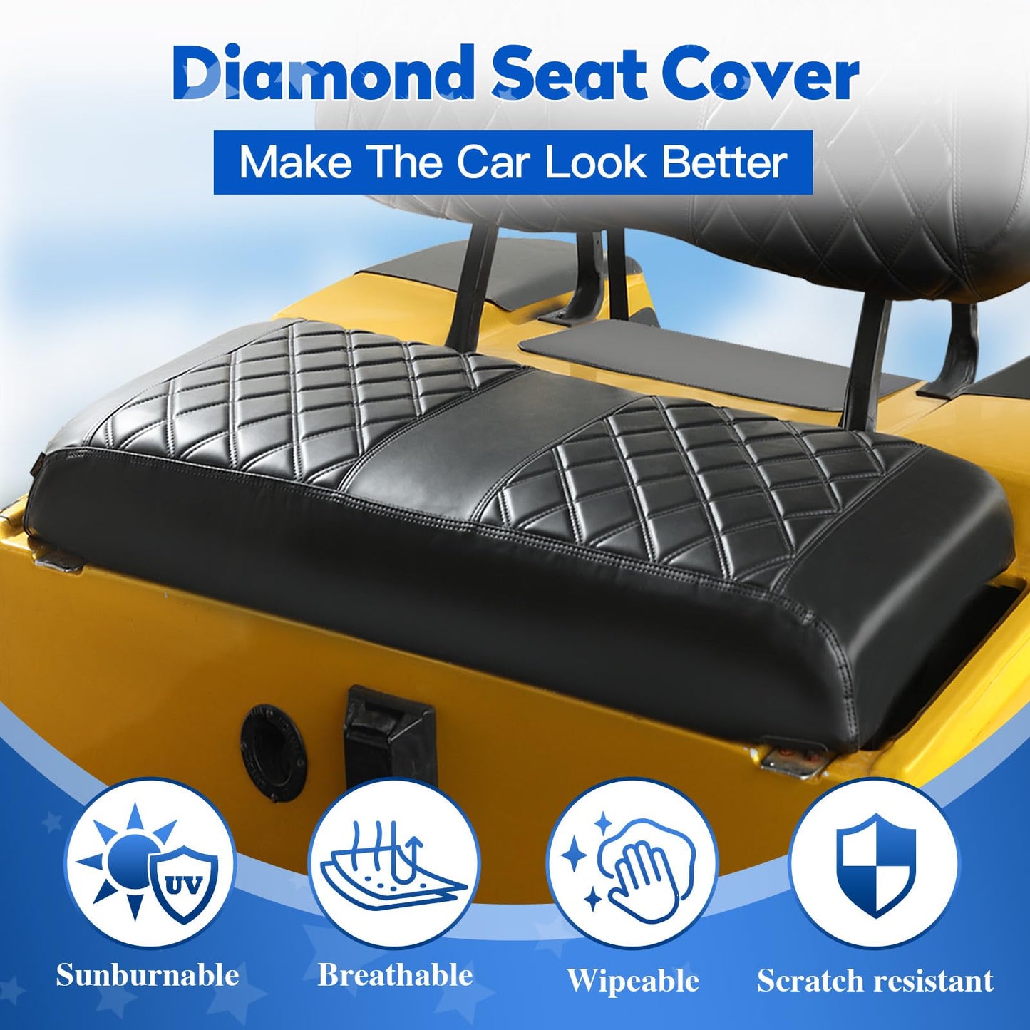 NOKINS Golf Cart Diamond Seat Covers Kit, Fit for Club Car DS 2000.5-Up OEM Standard Front Seat Cushion, No Nails Required & Easy to Clean, Breathable Vinyl Seat Covers (Brown and Red 8460)