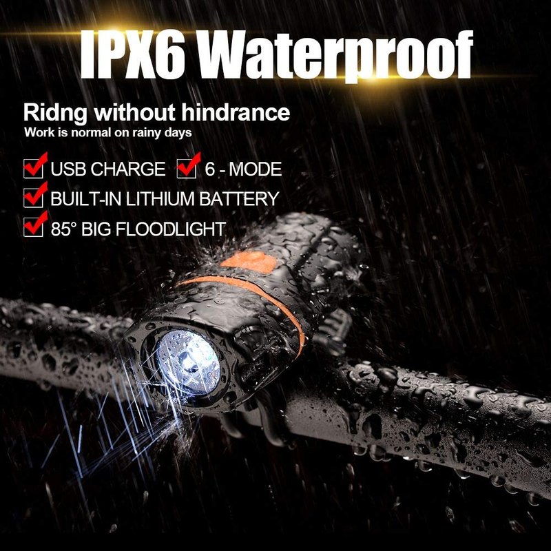 Wastou Bike Lights, Super Bright Bike Front Light 1200Lumen, IPX6 Waterproof 6 Modes Cycling Light Flashlight Torch with USB Rechargeable Tail Light(USB Cable Included) (Black)