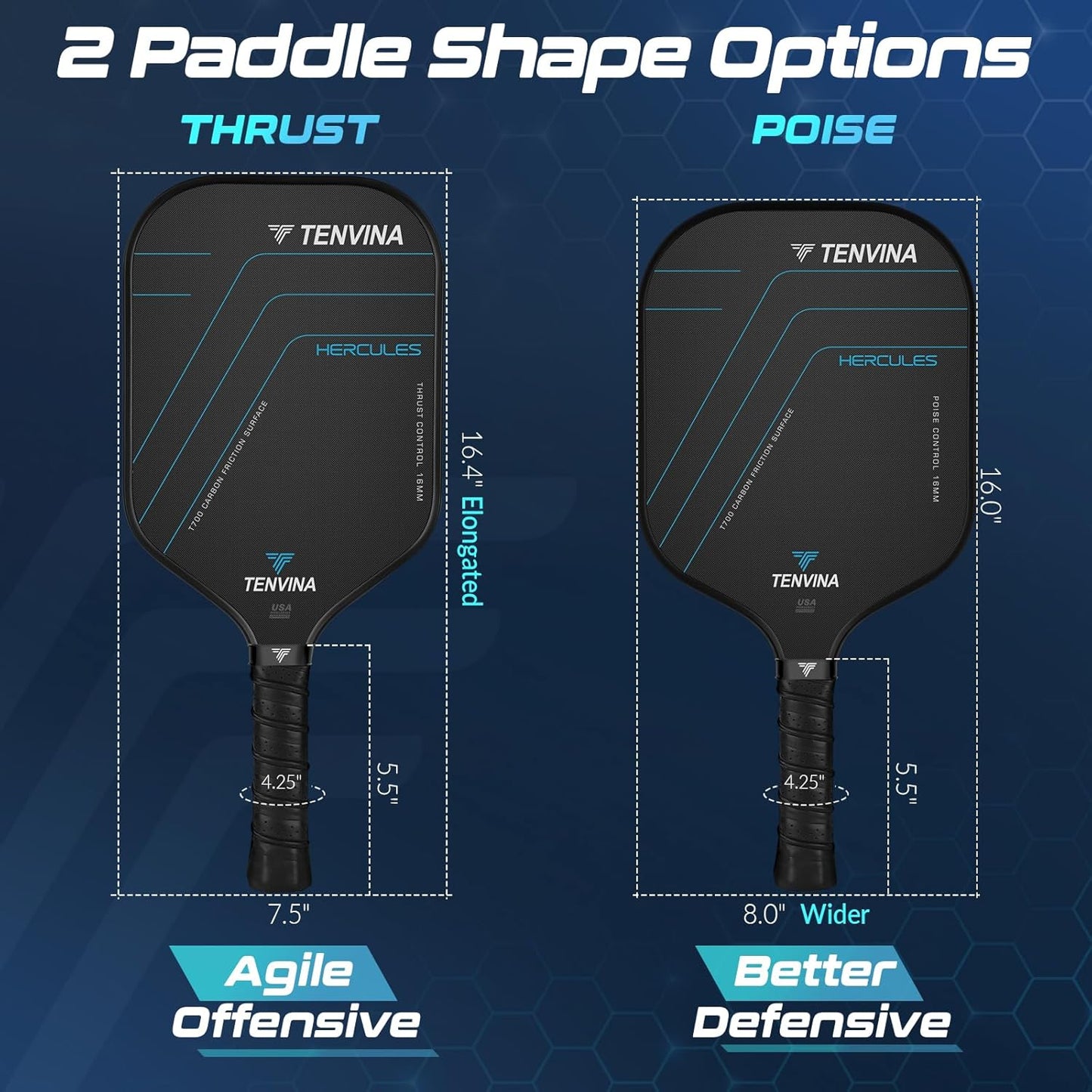 TENVINA Pickleball Paddle - Multi-Layer T700SC Carbon Fiber for Strong Spin & Power | USAPA Approved