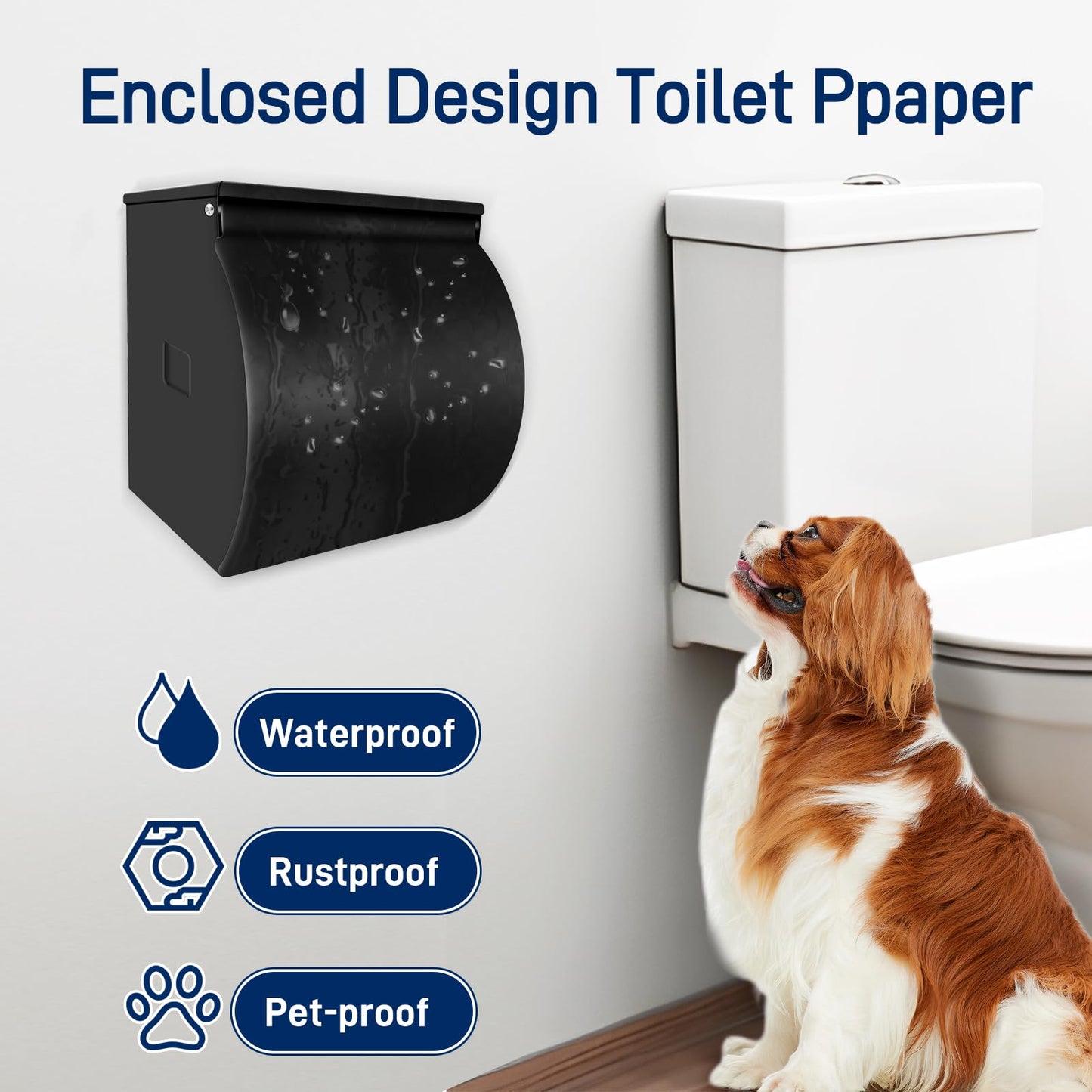 FARVIGOR Toilet Paper Holder Wall Mount, Self Adhesive Toilet Paper Holder with Shelf, Waterproof Stainless Steel Bathroom Toilet Tissue Roll Holder Cat Dog Proof, Black