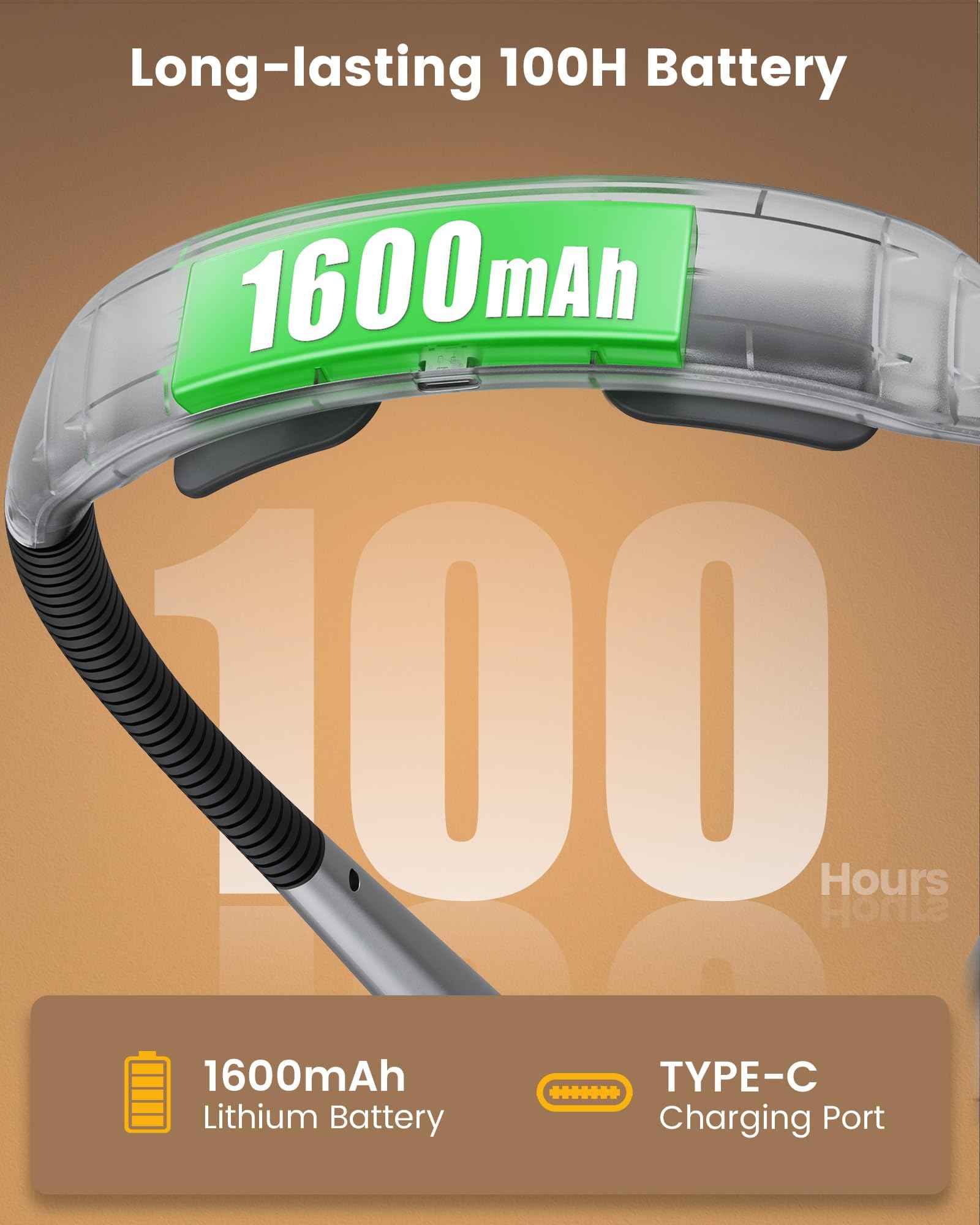 Glocusent Ergonomic Reading Light, 1600mAh Rechargeable Book Light for 100 Hrs - 3 Colors & 5 Brightness, Neck Light with Timers, Sleep Aid & Travel Lock, Perfect for Reading, Knitting & Craft