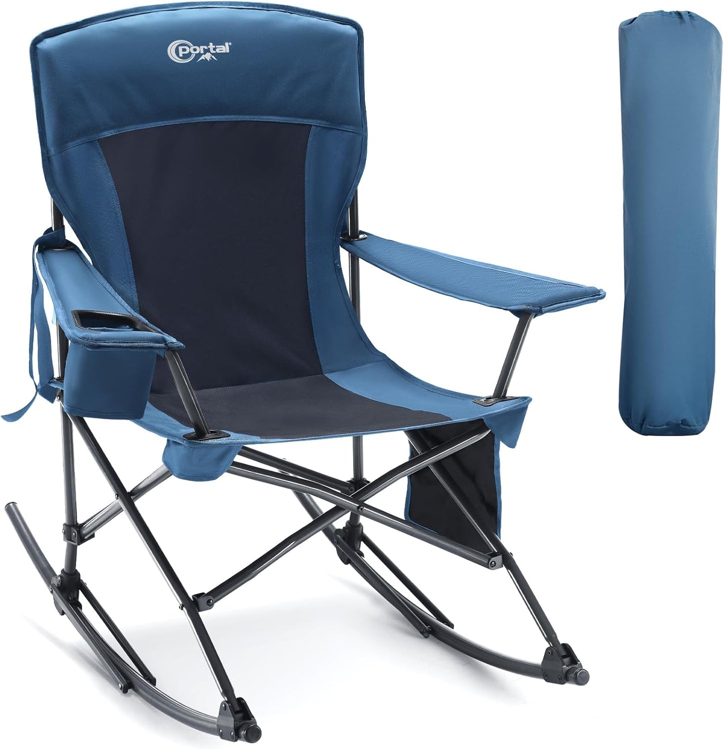 Portal Outdoor Rocking Chair - Portable Folding Rocker with Cup Holder & Carry Bag | Supports 350lbs, Midnight Blue
