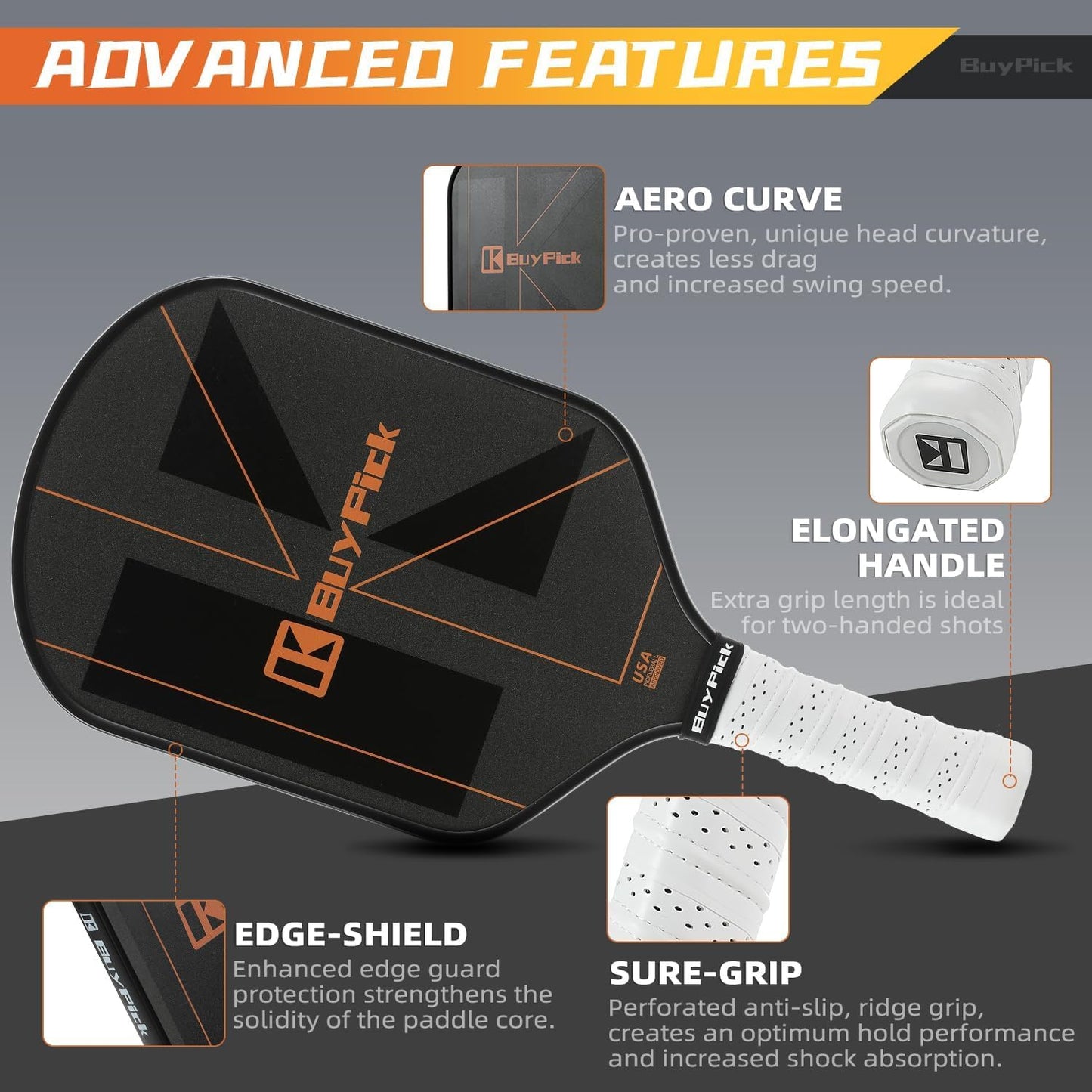 Pickleball Paddles, Pro Carbon Fiber Pickleball Paddle 16 mm Honeycomb Core, USAPA Approved Lightweight Rackets, Pickleball Paddles Set of 2 with 4 PE Balls 1 Bag, Pickle Ball Paddle for Men Women