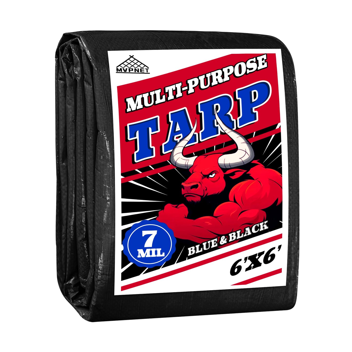 Tarp 6x6 Waterproof 7mil Blue/Black Multipurpose Tarps Uv Resistant Outdoor Tarp for Camping, Rooftops, Yards, Pools, Vehicles, Boats by-MVPNET