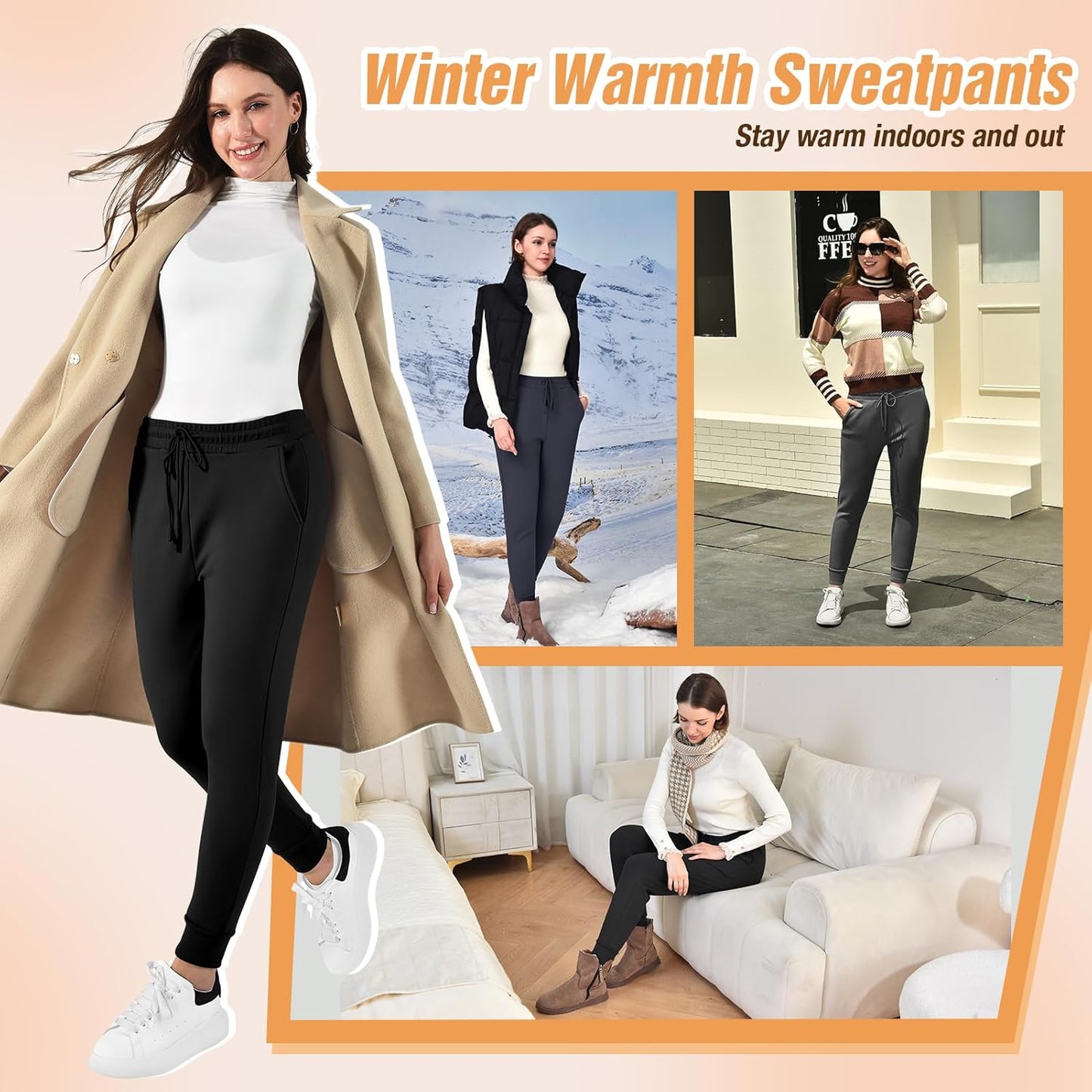 Walifrey Fleece Lined Joggers for Women - Warm Sweatpants with Pocket for Winter Hiking & Workouts