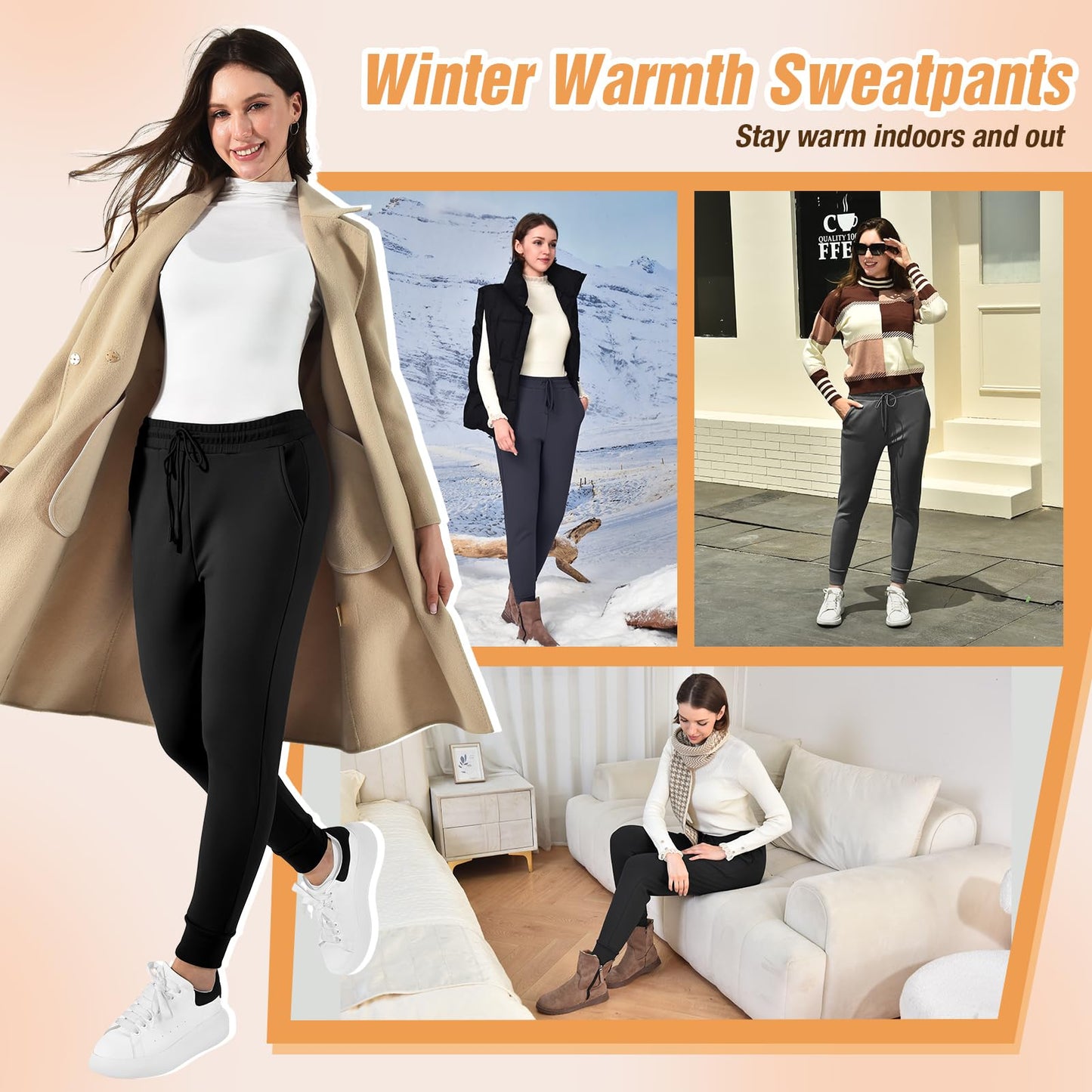 Walifrey Fleece Lined Joggers for Women with Pocket, Women's Warm Sweatpants for Winter Hiking Jogging and Workout,1 Pack Black L