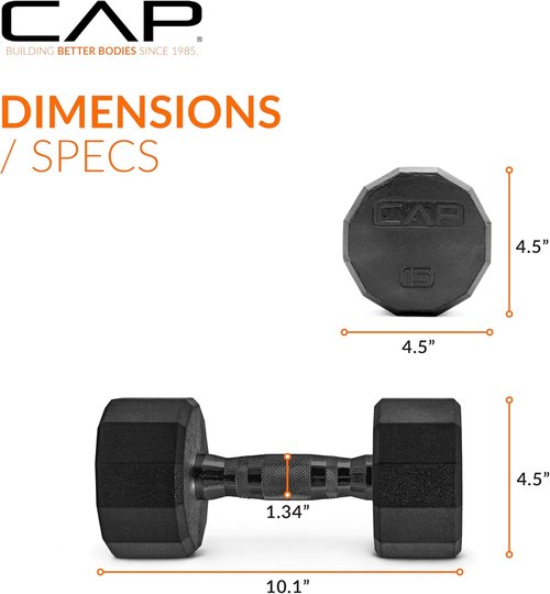 CAP Barbell Coated Hex Dumbbell Weight - Versatile Single Weights | 10-120 lbs Options Available