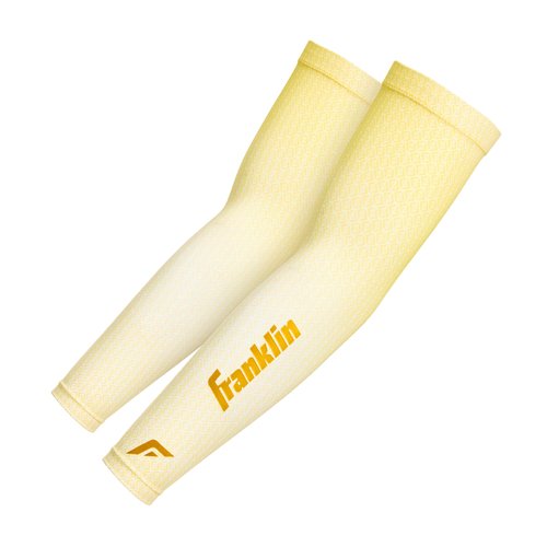 Franklin Sports Baseball Arm Sleeves - Baseball + Softball Arm Compression Sleeves for Men + Women - Adult Arm Compression Sleeves Pair Pack - Vanilla/Gold - Adult Large/Extra Large