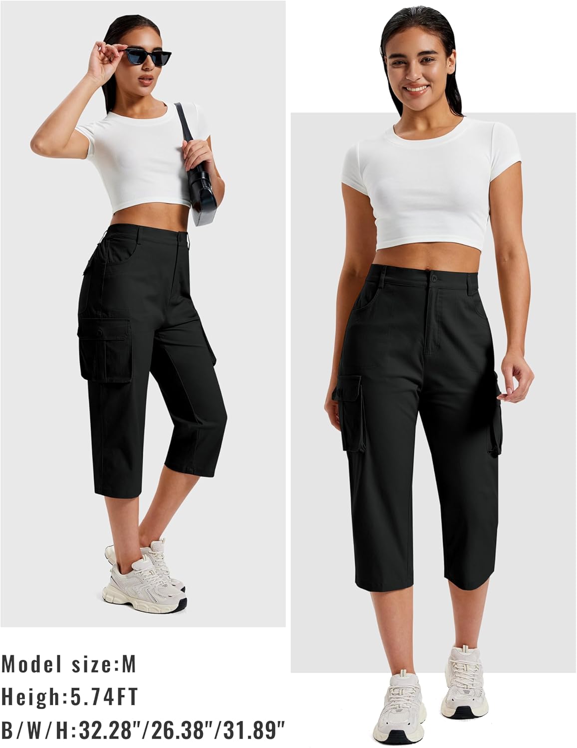 MoFiz Women's Cargo Capris - Lightweight Cotton Pants with Button Pockets | Perfect for Summer Hiking