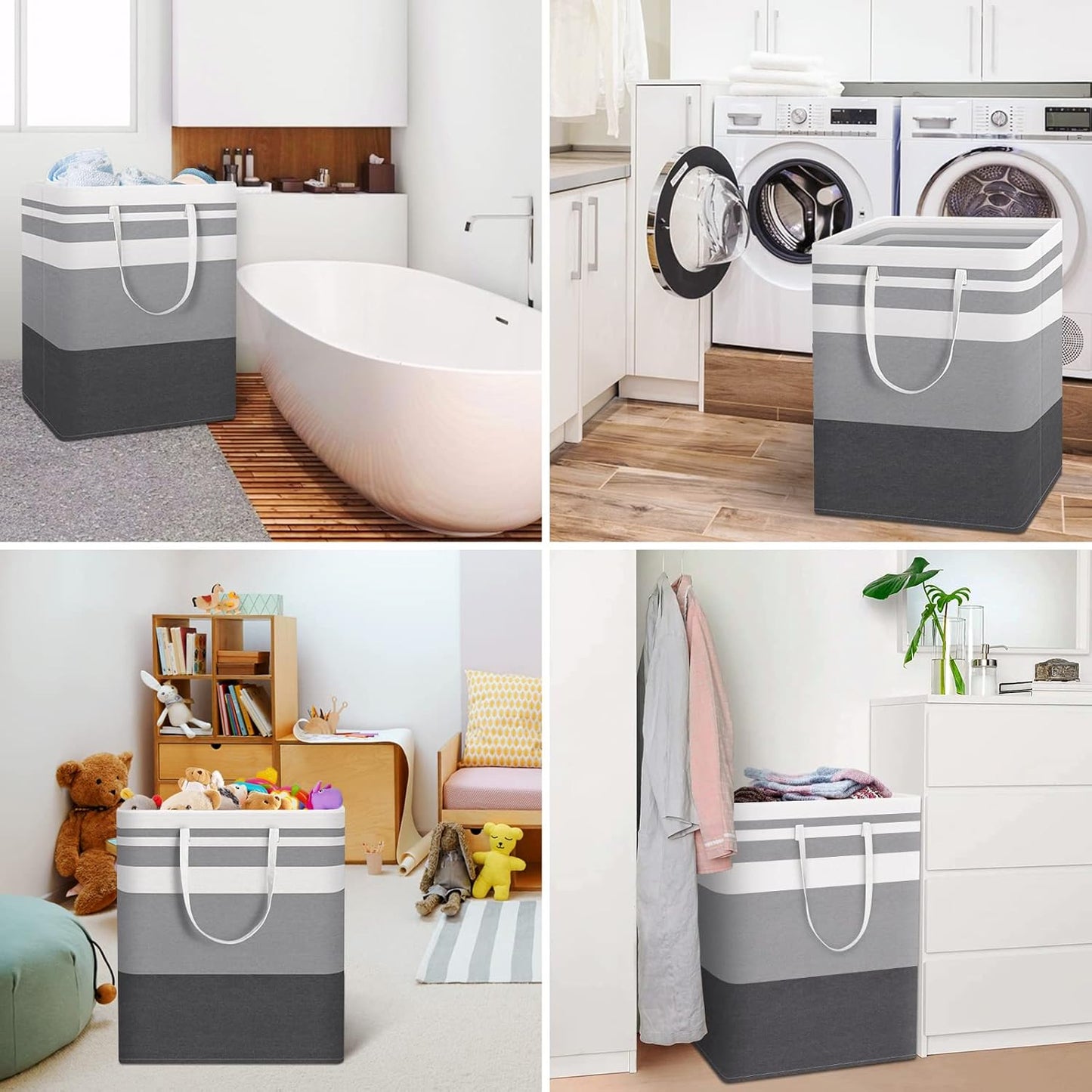 Waterproof 100L Laundry Basket Set - Collapsible Freestanding Hamper with Extended Handles - 2-Pack Gradient Grey for Clothes & Toys