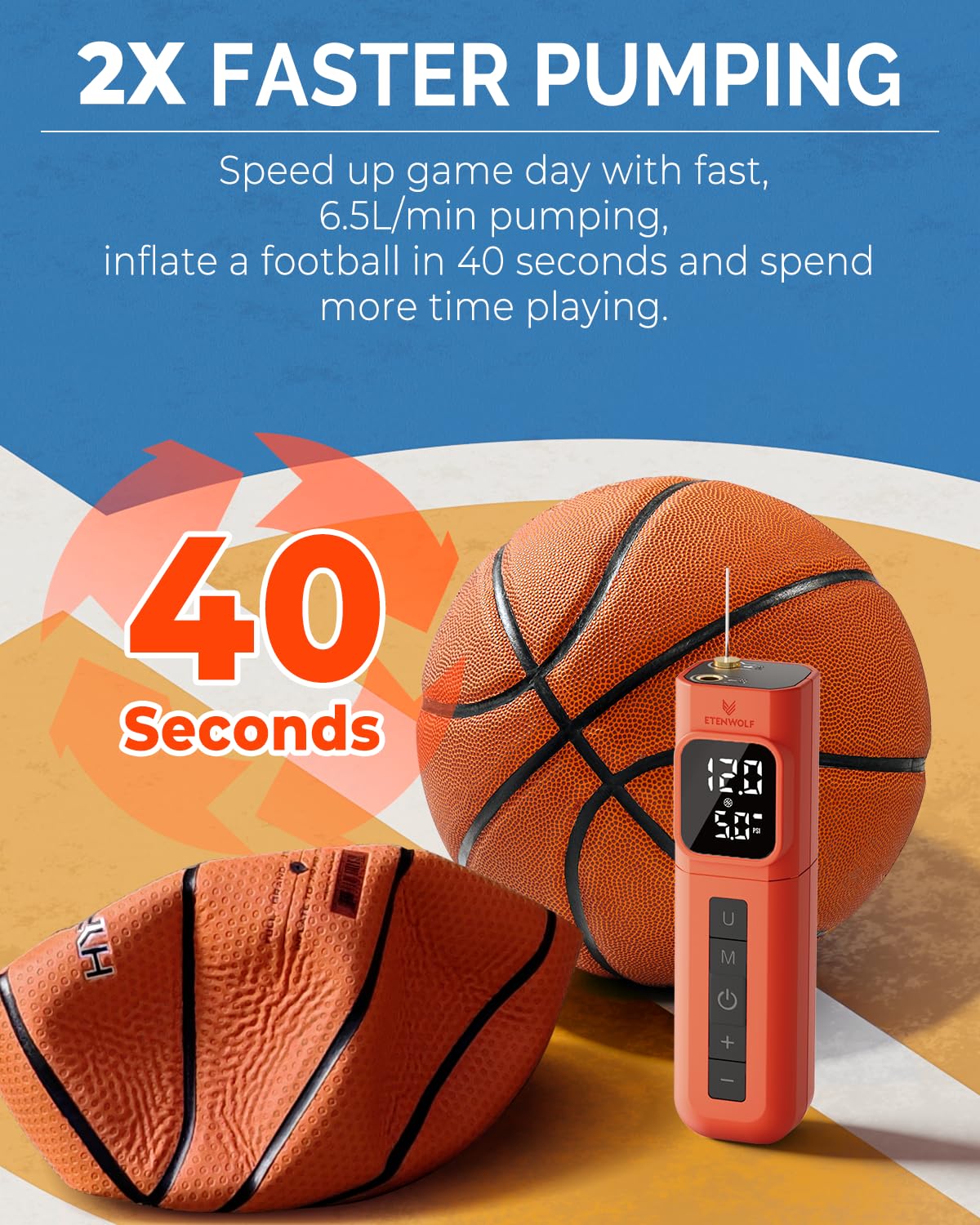 ETENWOLF P200 Electric Ball Pump 2000mAh Air Pump for Sports Balls
