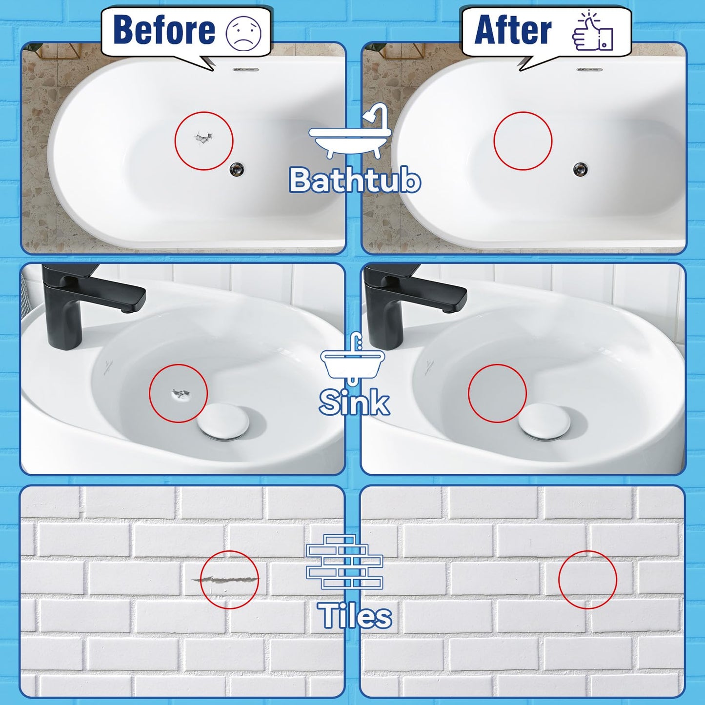 Tub and Tile Paint, White Touch Up Paint Pen for Bathtub, Repairs Countertops, Sinks, and Appliances, Porcelain Paint for Any Scratches Spots on Ceramic, Enamel, 1.5 fl Oz