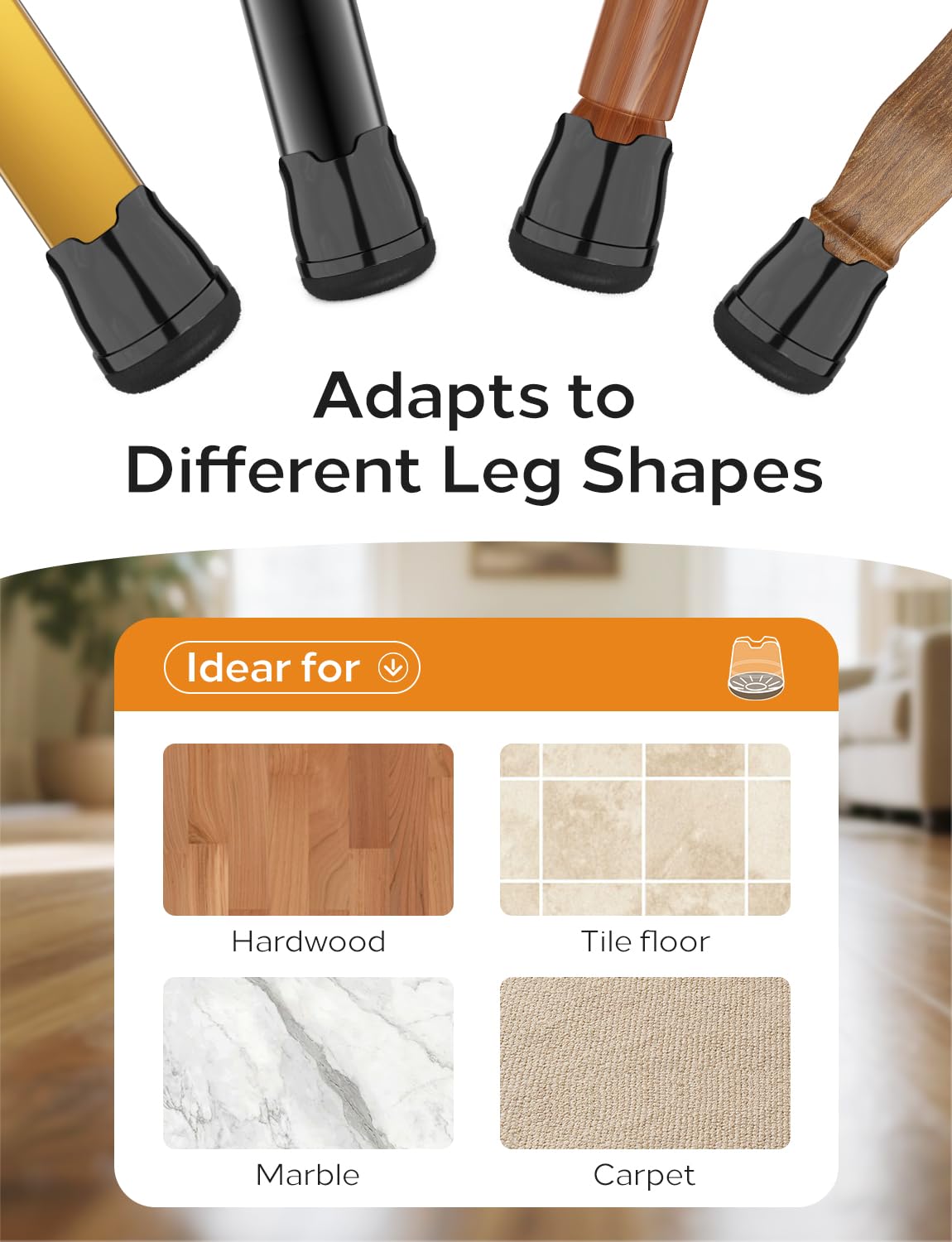 yomanta Upgrade 24 PCS Silicone & Felt Chair Leg Floor Protectors for Hardwood Floors - Furniture Pads, Chair Leg Covers/Cups - No Noise & Scratch-Proof - Round M (Fits 1"-1 3/16" / 26-30mm), Black