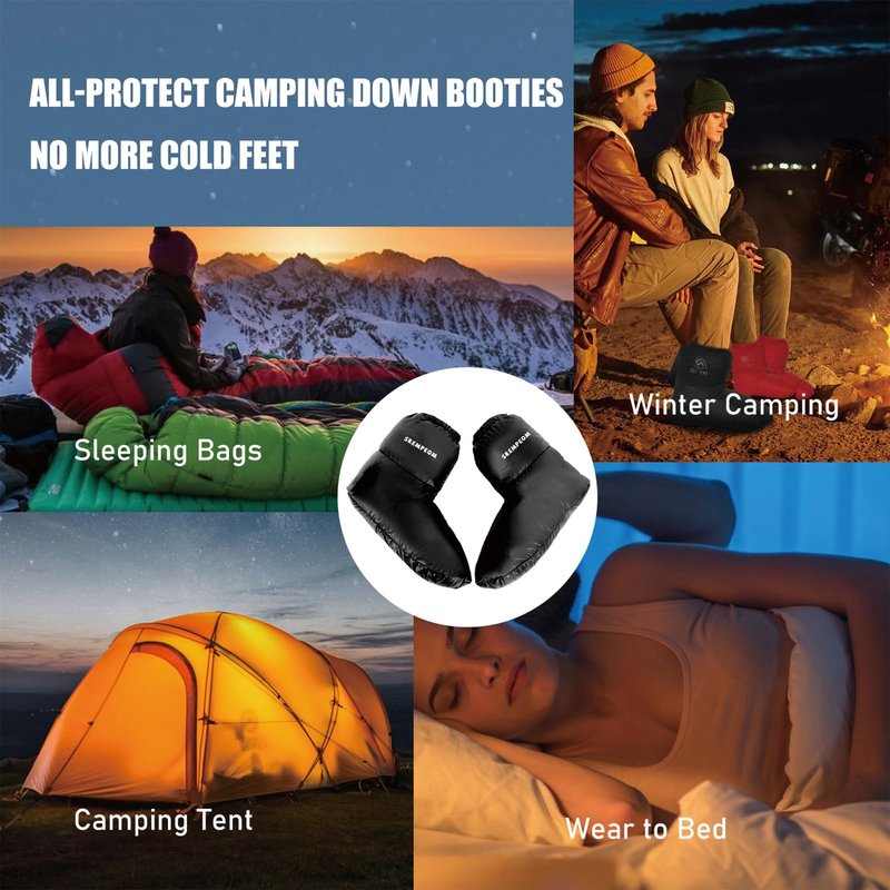 [Upgraded] Ultralight Camping Down Booties Warm Socks Sleeping Sock for Men & Women,Water-Resistant Warm Soft Cozy for Camp Sleeping Bag Backpacking Tent Down Booties Foot Warmer,Black