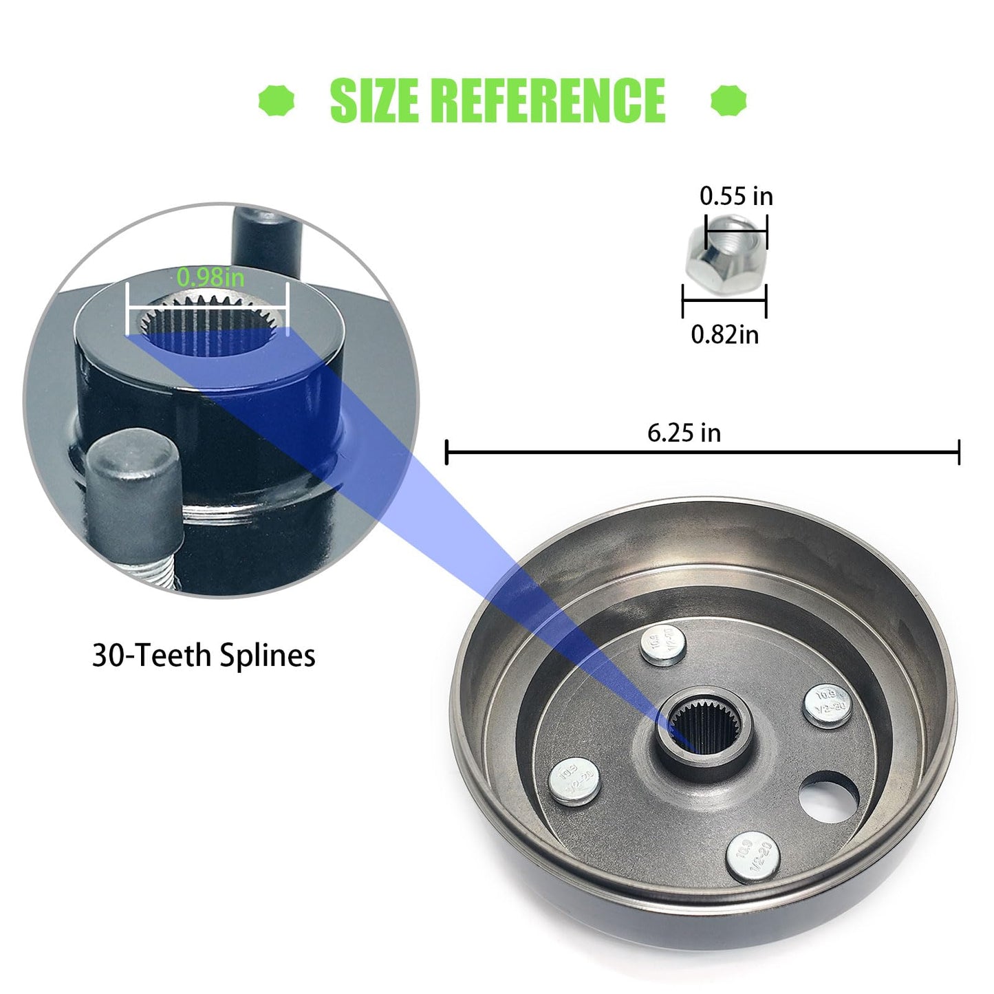 Golf Cart Brake Drum Assembly Kit with Large Centre Hole and 30 Splines Compatible with 1991-up EZGO TXT Medalist Columbia 4 Cycle Gas Replaces 21807G1-1 Pack