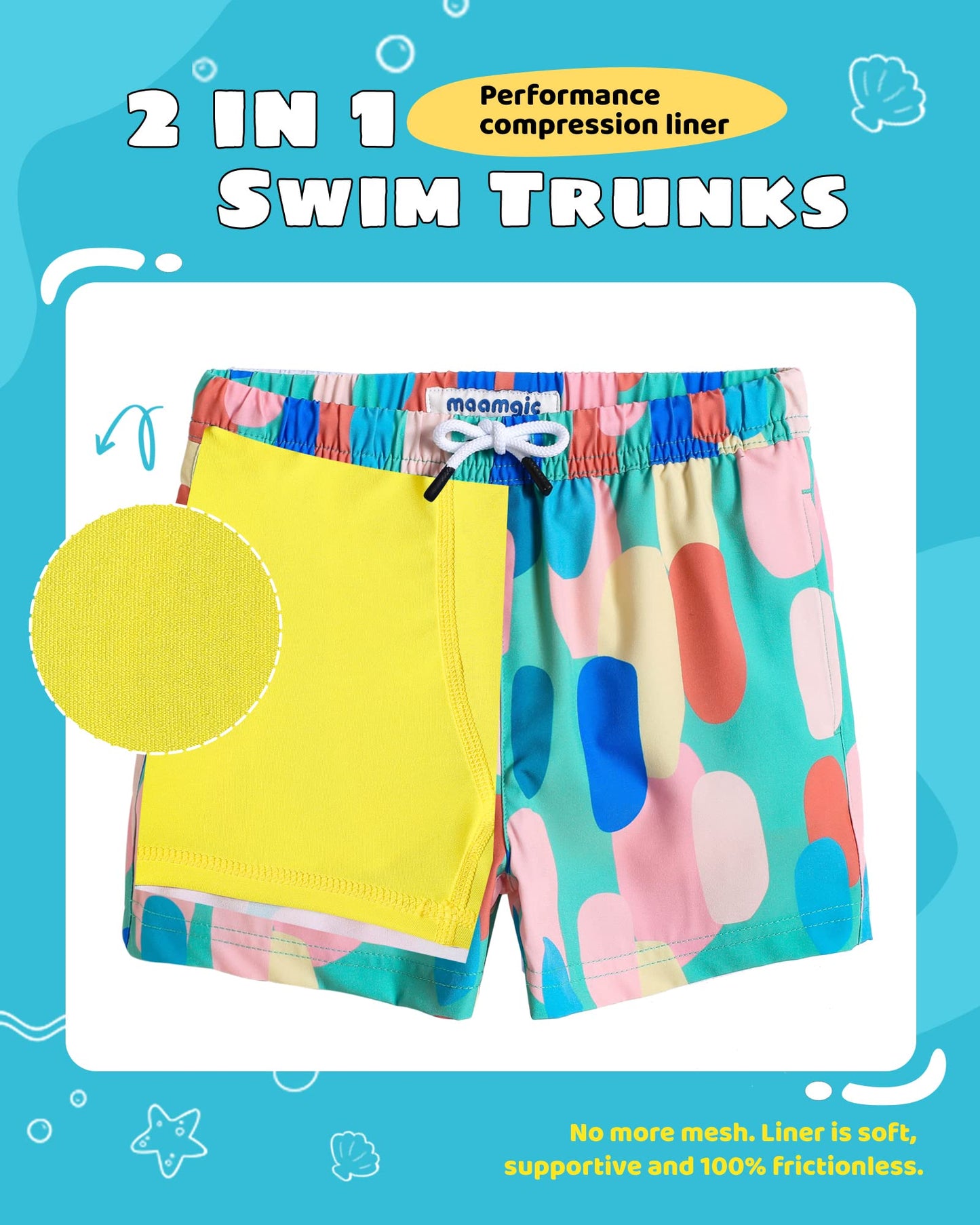 maamgic Boys Swim Trunks with Compression Liner Toddler Stretch Swim Shorts Quick Dry Swimming Trunks Boxer Brief 2 in 1 Beach Shorts Army Green 4T